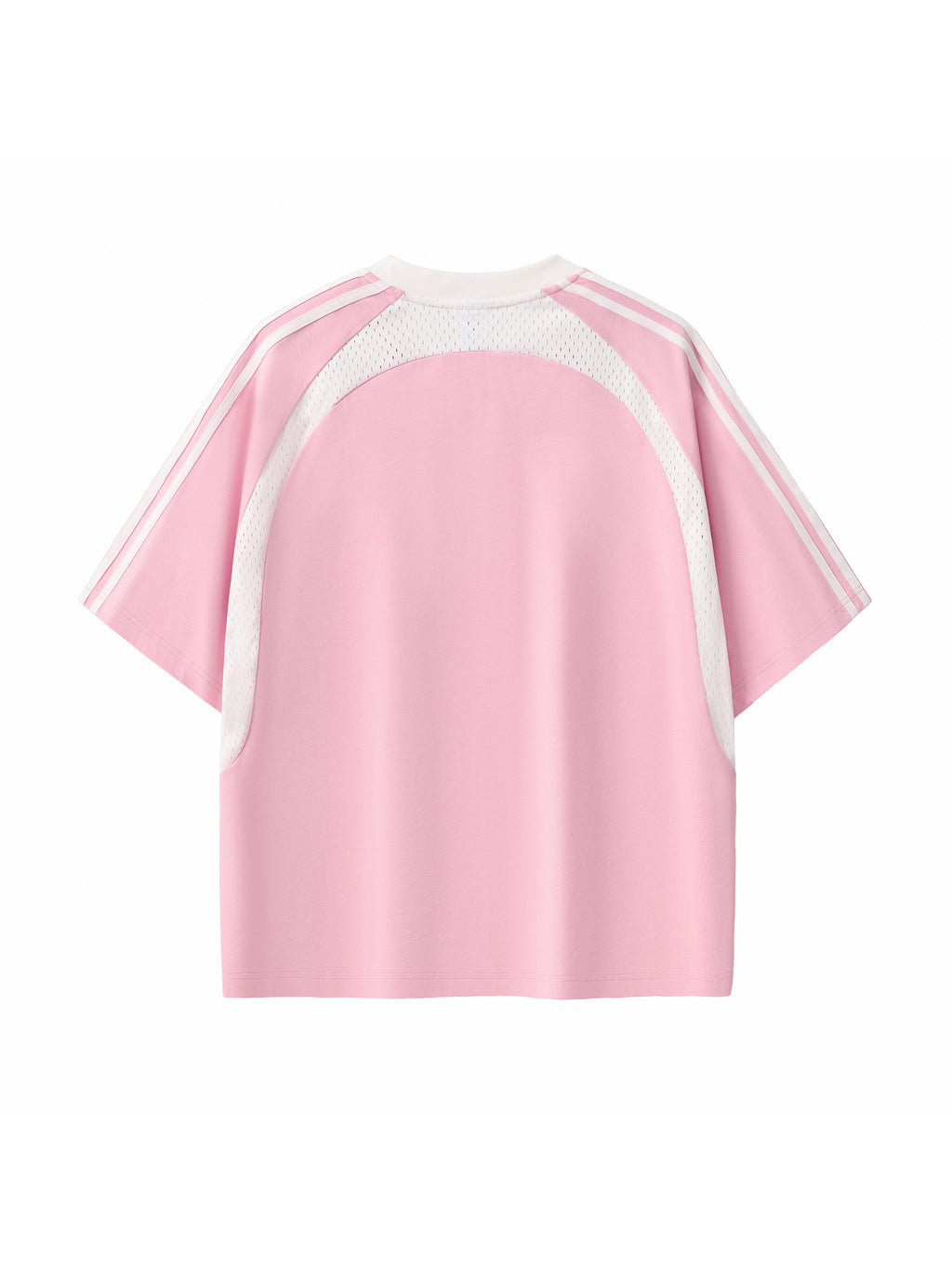 Pink with White Contrast Stripes Panel Mesh T-Shirt back product view
