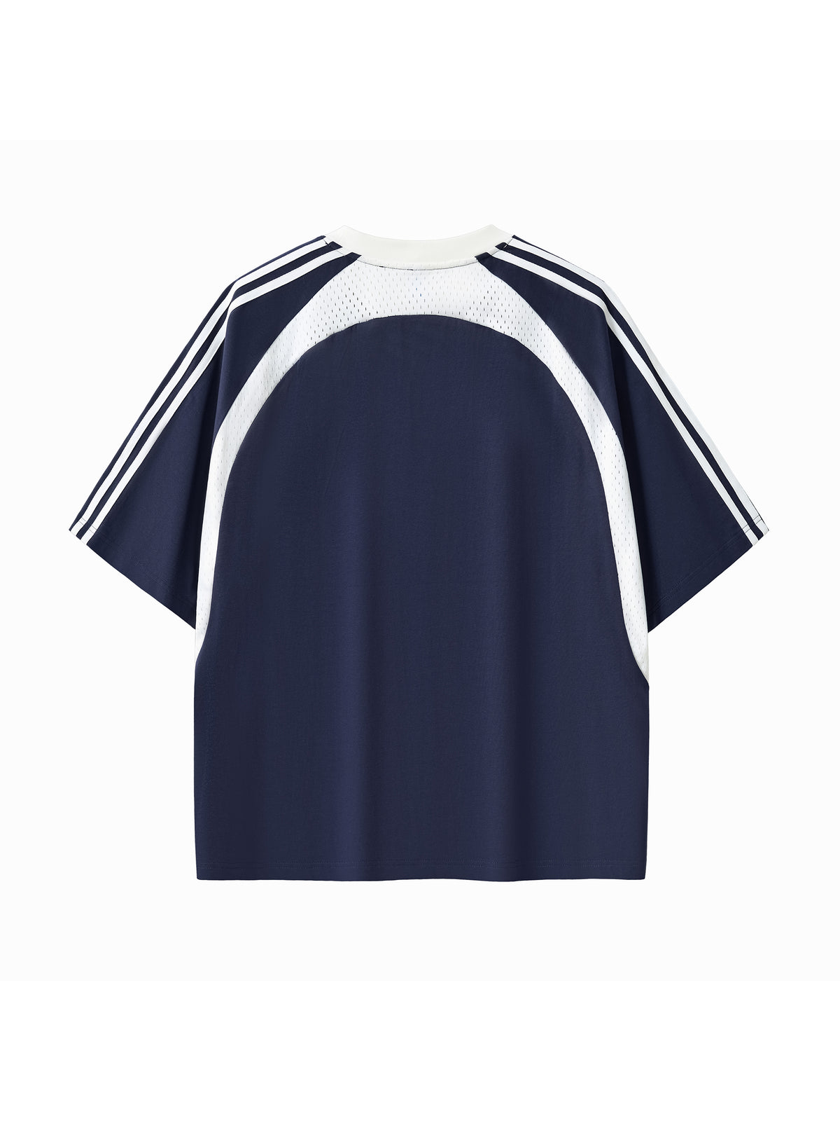 Royal Blue with White Contrast Stripes Panel Mesh T-Shirt back product view
