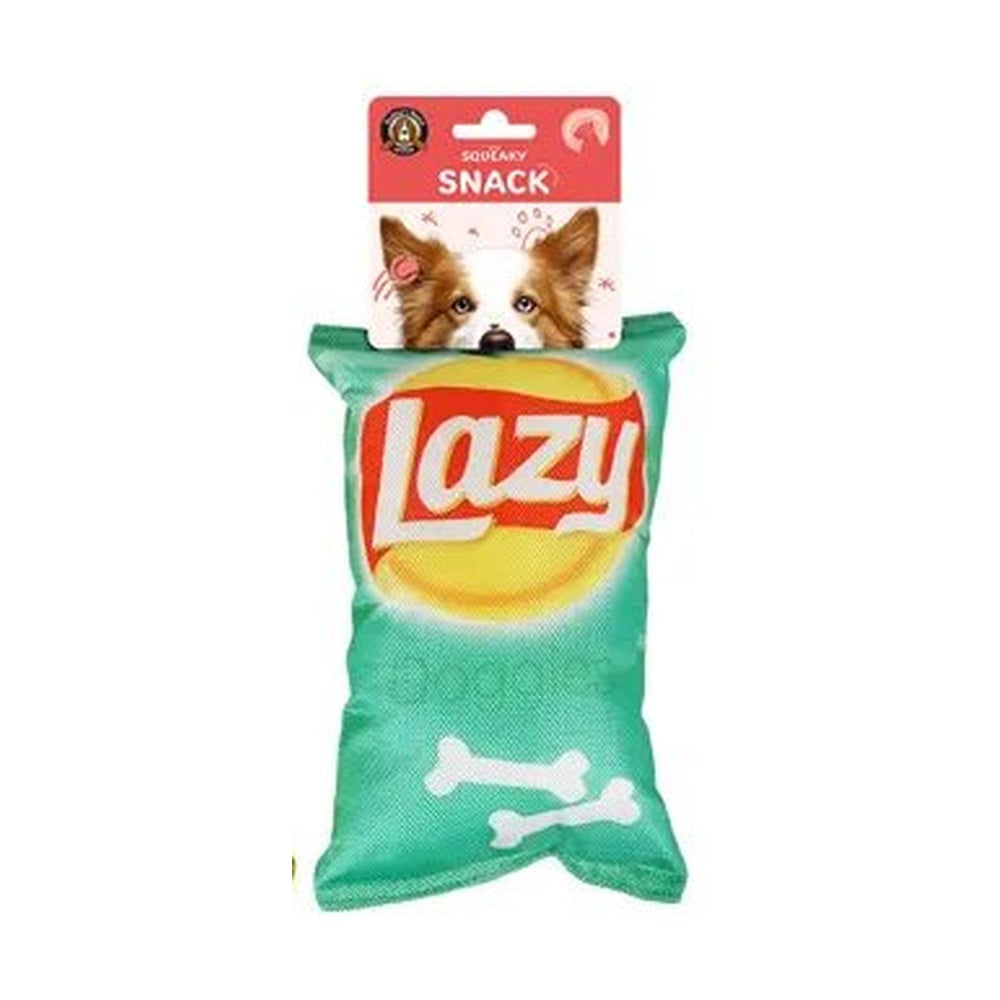 Lazy crinkly chips dog toy