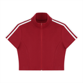 Women’s cropped full-zip short-sleeve T-shirt in red