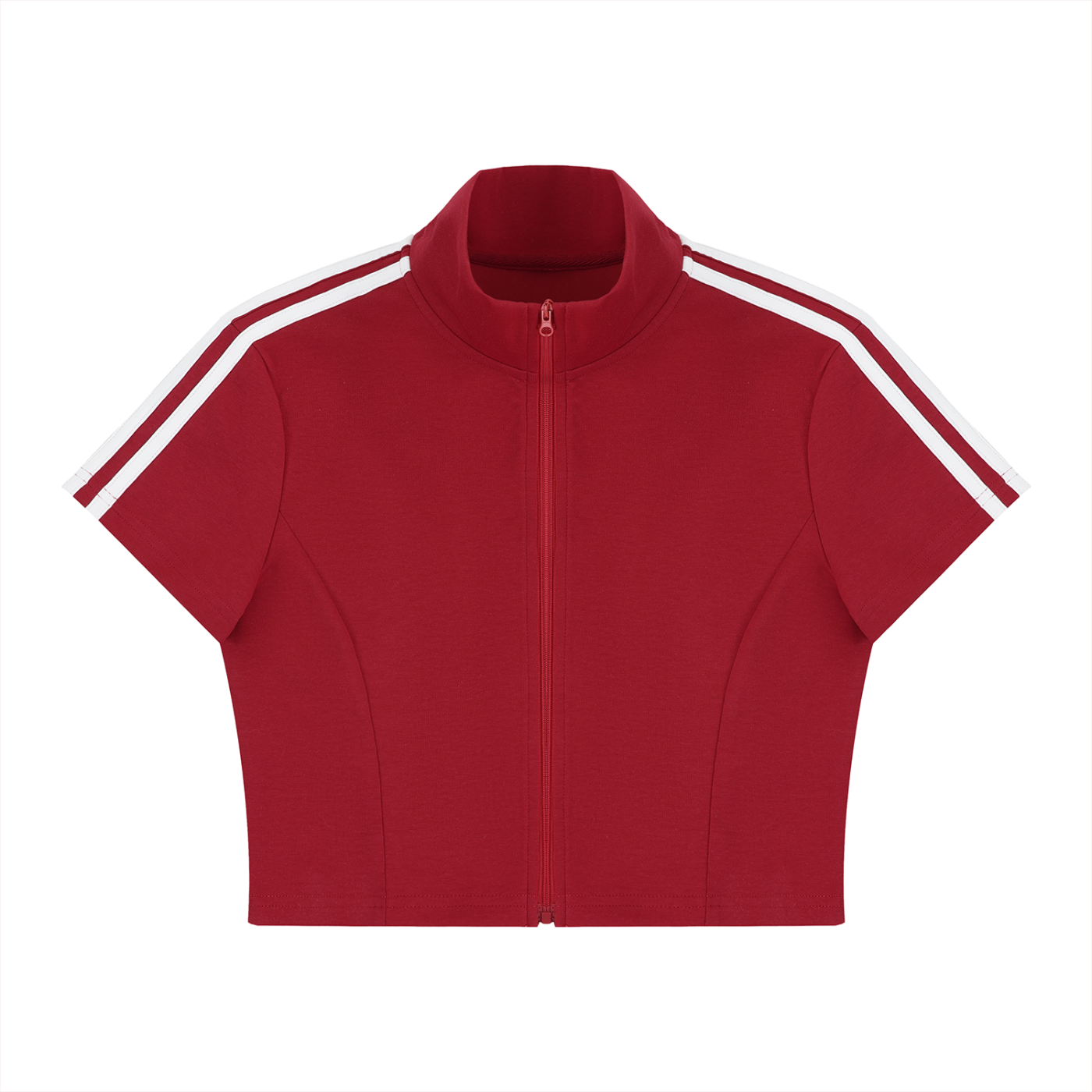 Women’s cropped full-zip short-sleeve T-shirt in red