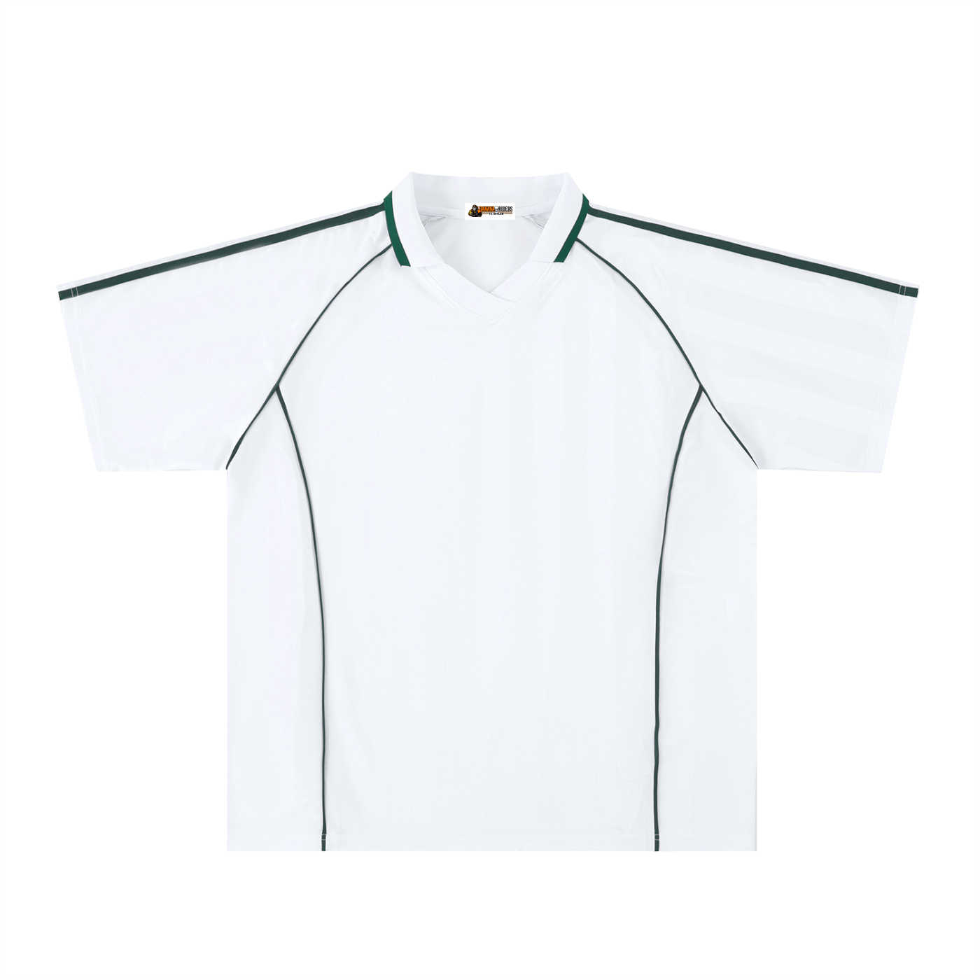 Shadow stripe collared soccer jersey in white with dark green