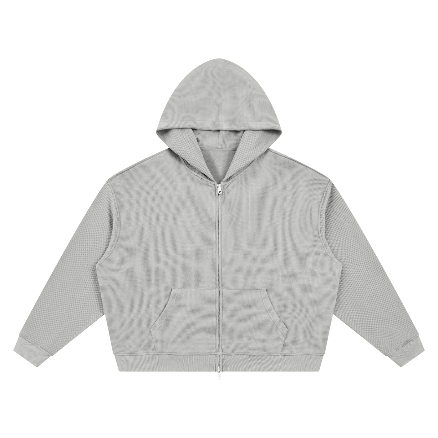 Unisex Waffle Boxy Full-Zip Hoodie in Light Grey — front view