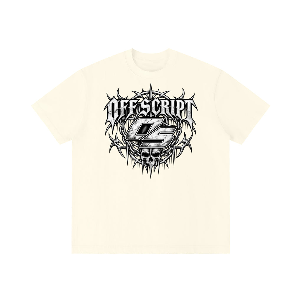 Off Script Gothic Skull Front-Print Vintage Wash Distressed T-Shirt