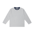 Kids’ Striped Long Sleeve T-Shirt in White with Navy Blue — front view