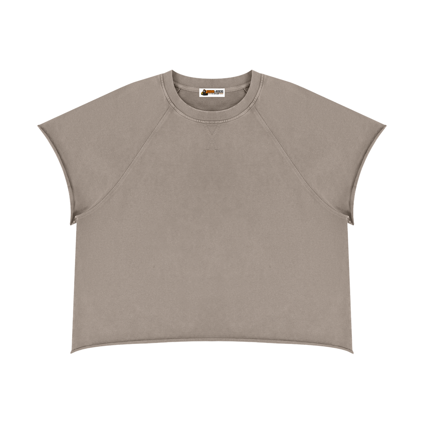 Vintage-Wash Raw-Edge Boxy T-Shirt in Khaki Ash — front view