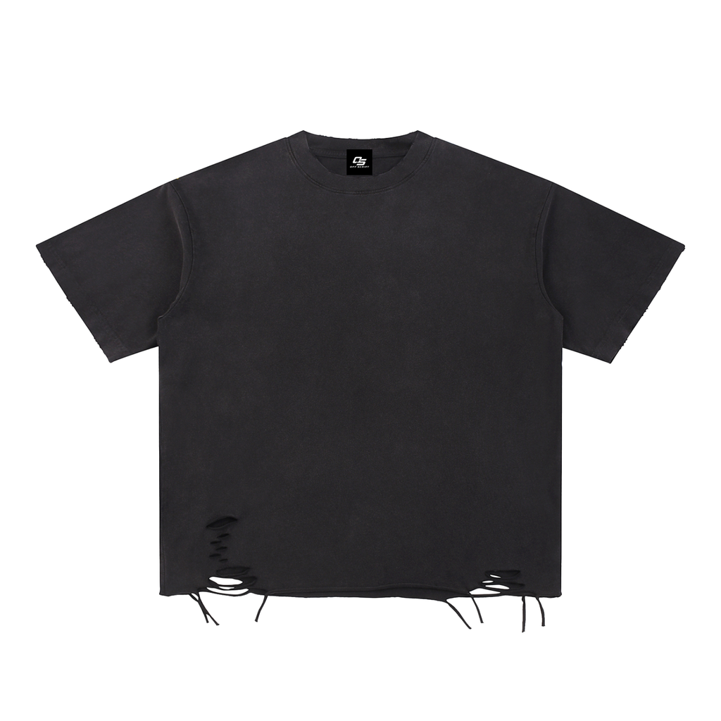 Black Unisex Snow-Washed Raw-Hem T-Shirt front view