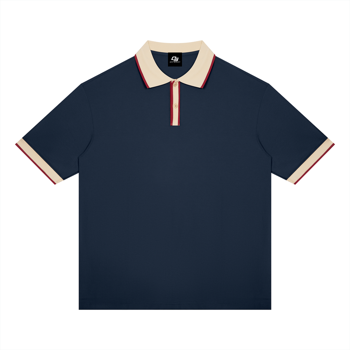 Navy Blue with Apricot Unisex Color Block Polo Shirt front product view