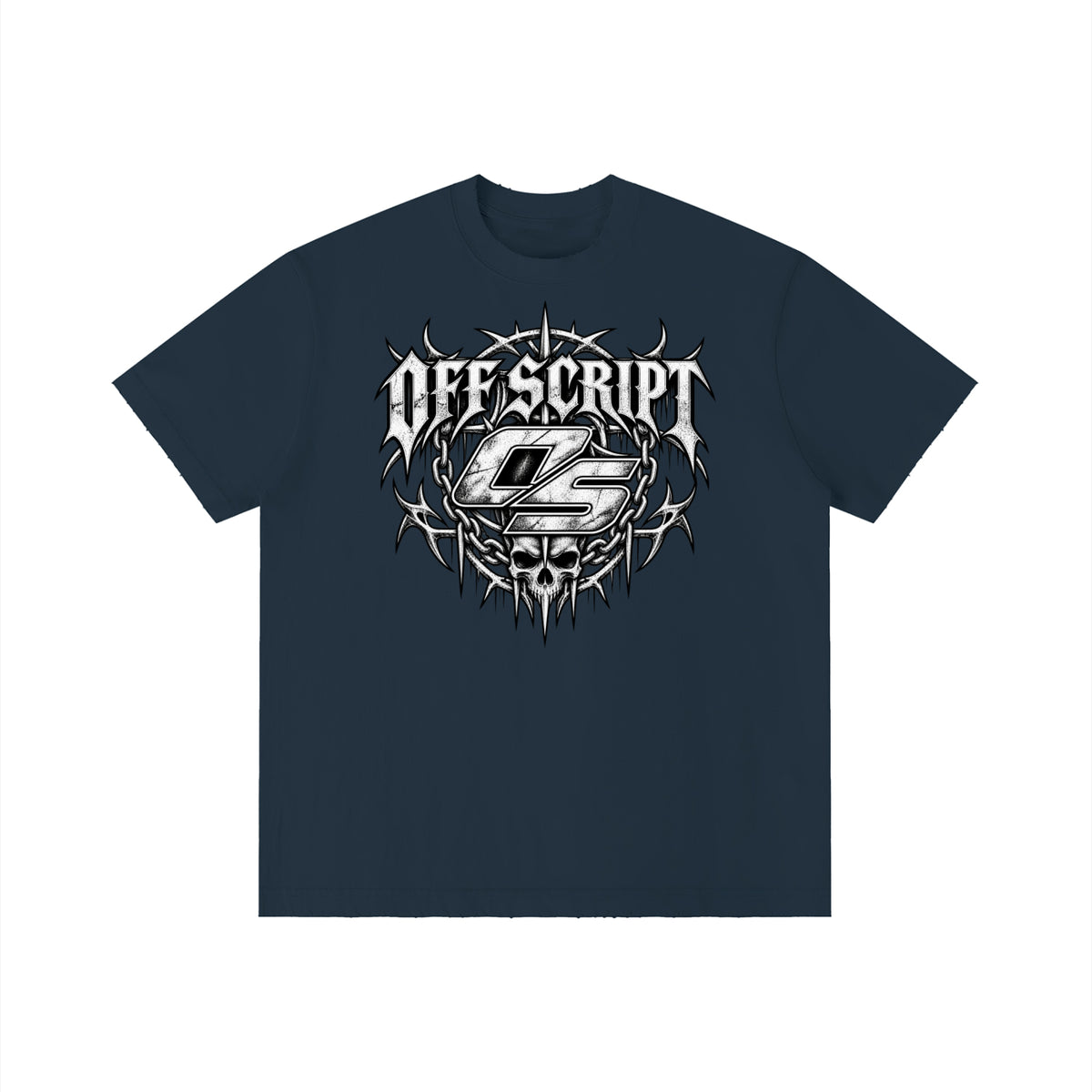 Off Script Gothic Skull Front-Print Vintage Wash Distressed T-Shirt