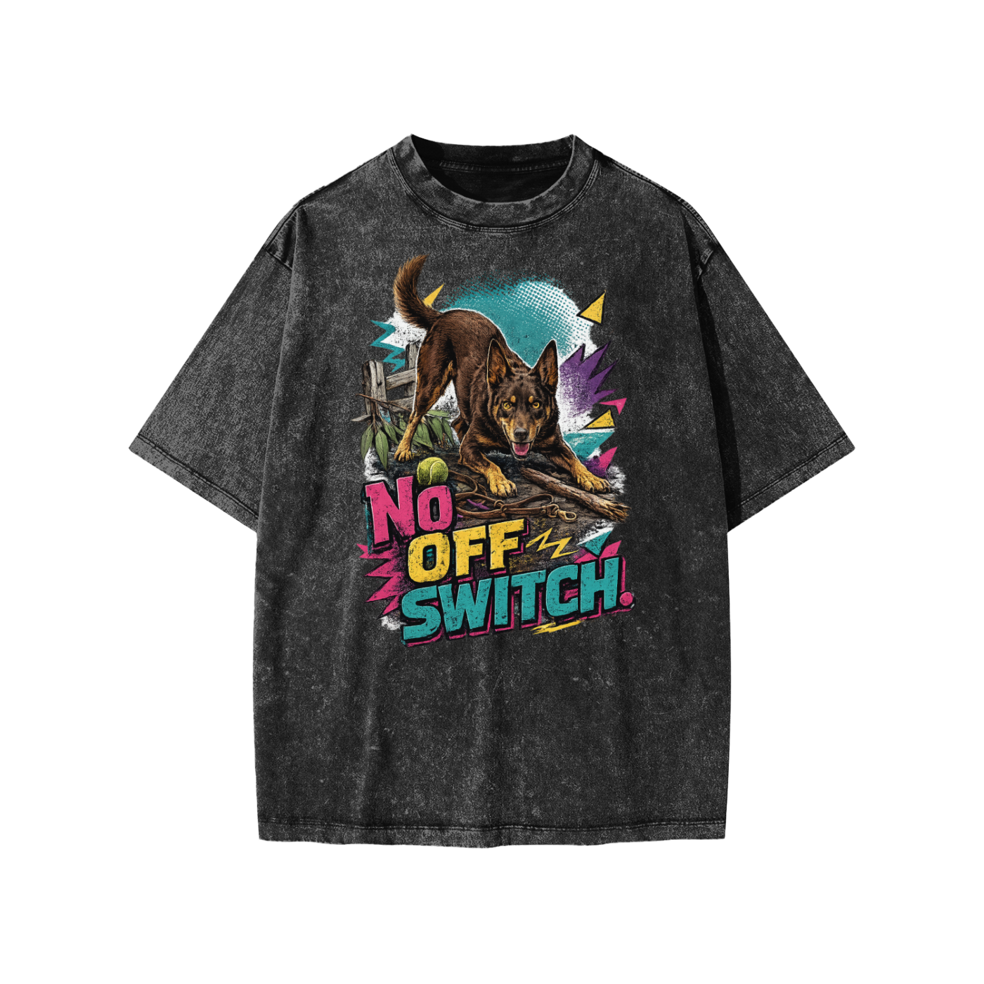 No Off Switch snow-washed kids’ T-shirt in black