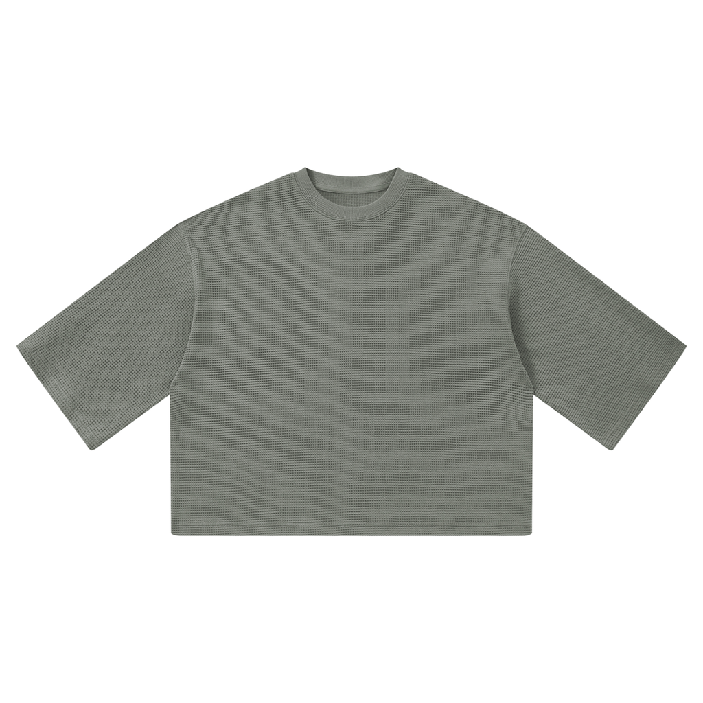 Off Script Waffle Boxy T-Shirt - Gray front view