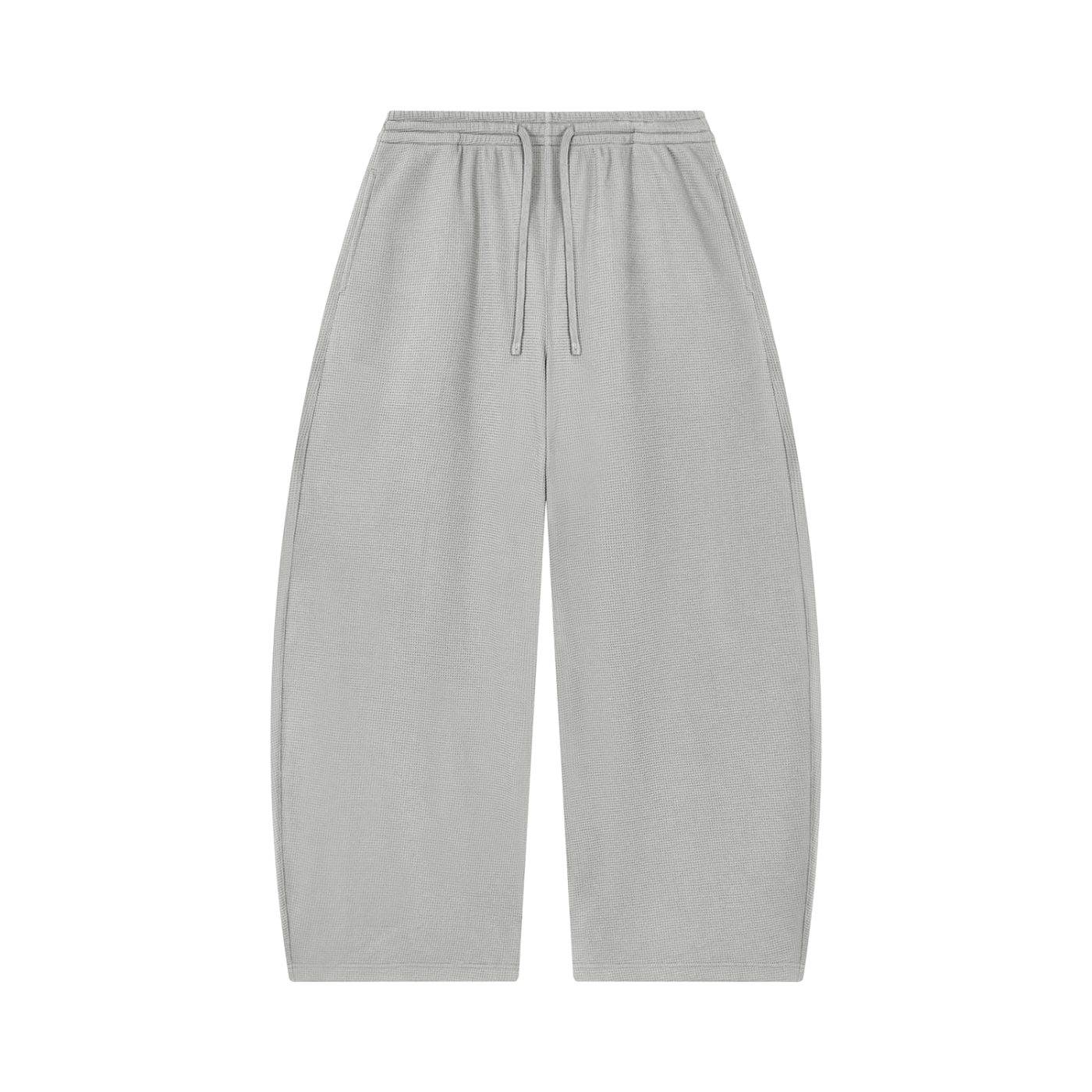 Unisex Waffle Barrel Leg Pants in Light Grey — front view