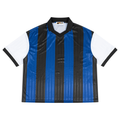 Unisex Boxy Striped Collared Soccer Jersey – Black with Navy Blue front