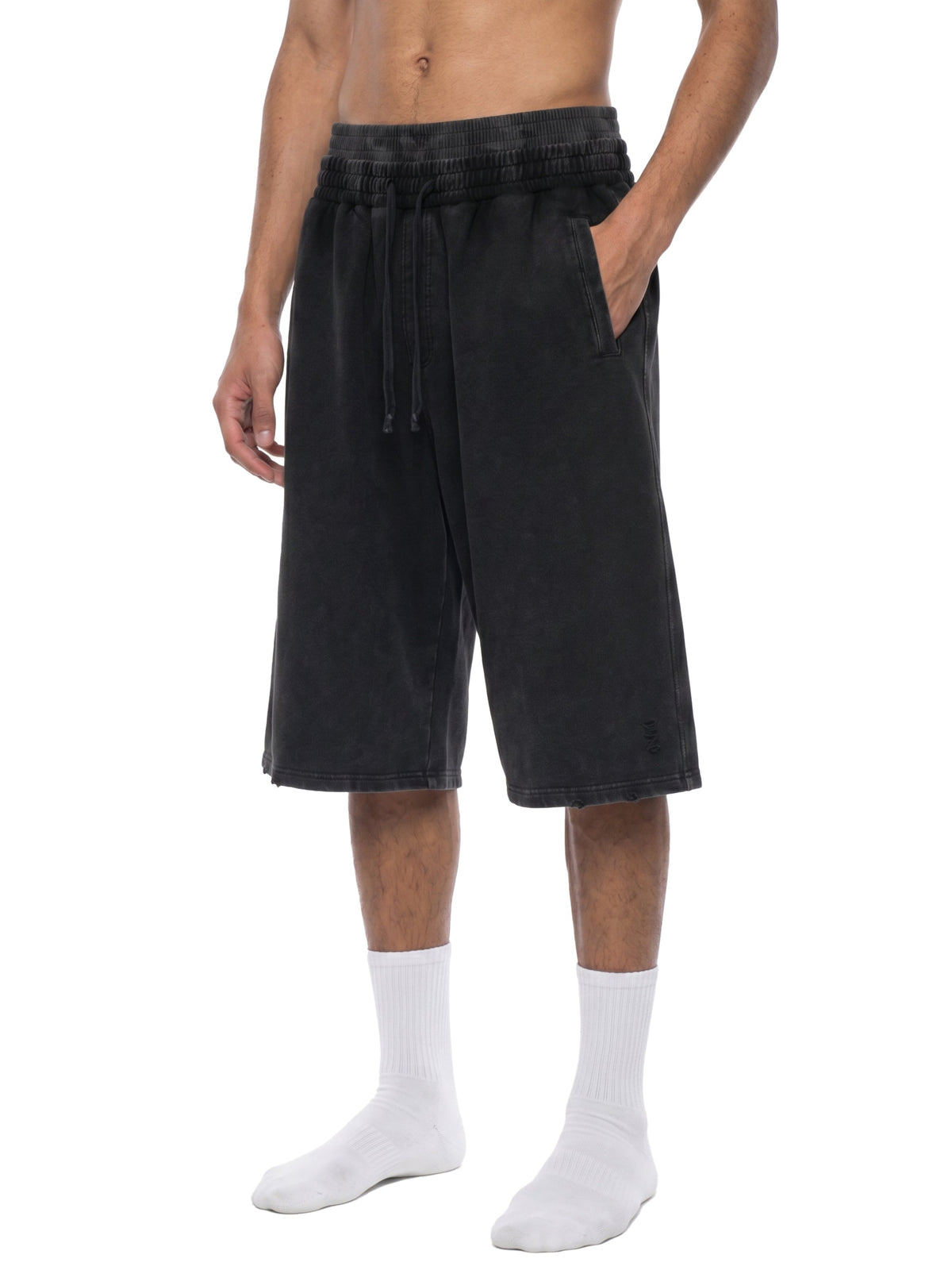 Unisex Vintage Wash Distressed Wide-Leg Shorts