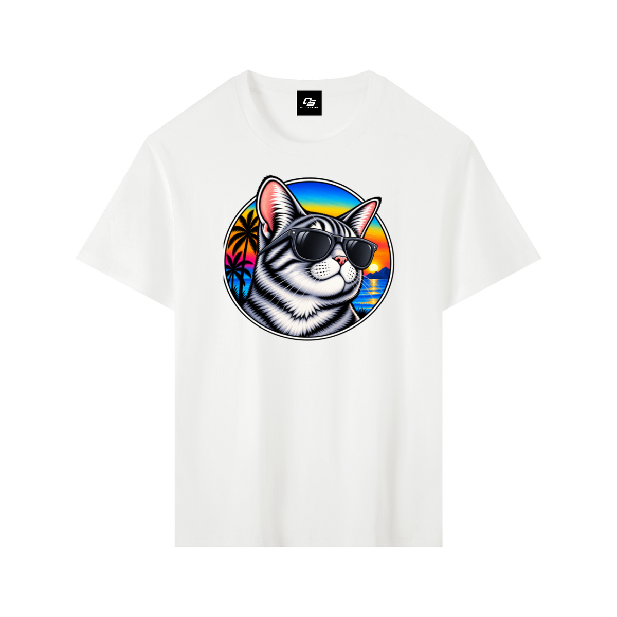 Cool Cat Tropical Sunset Pure Cotton Unisex T-Shirt