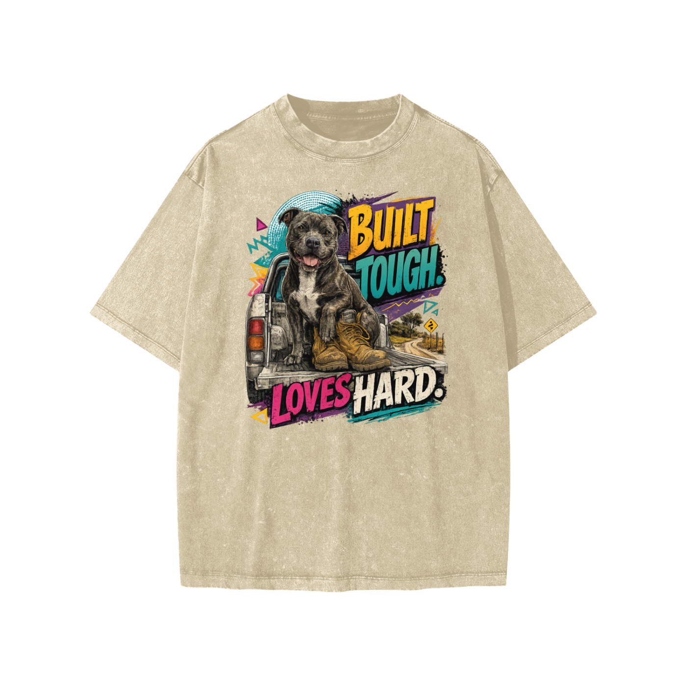 Built Tough Loves Hard snow-washed kids’ T-shirt in khaki