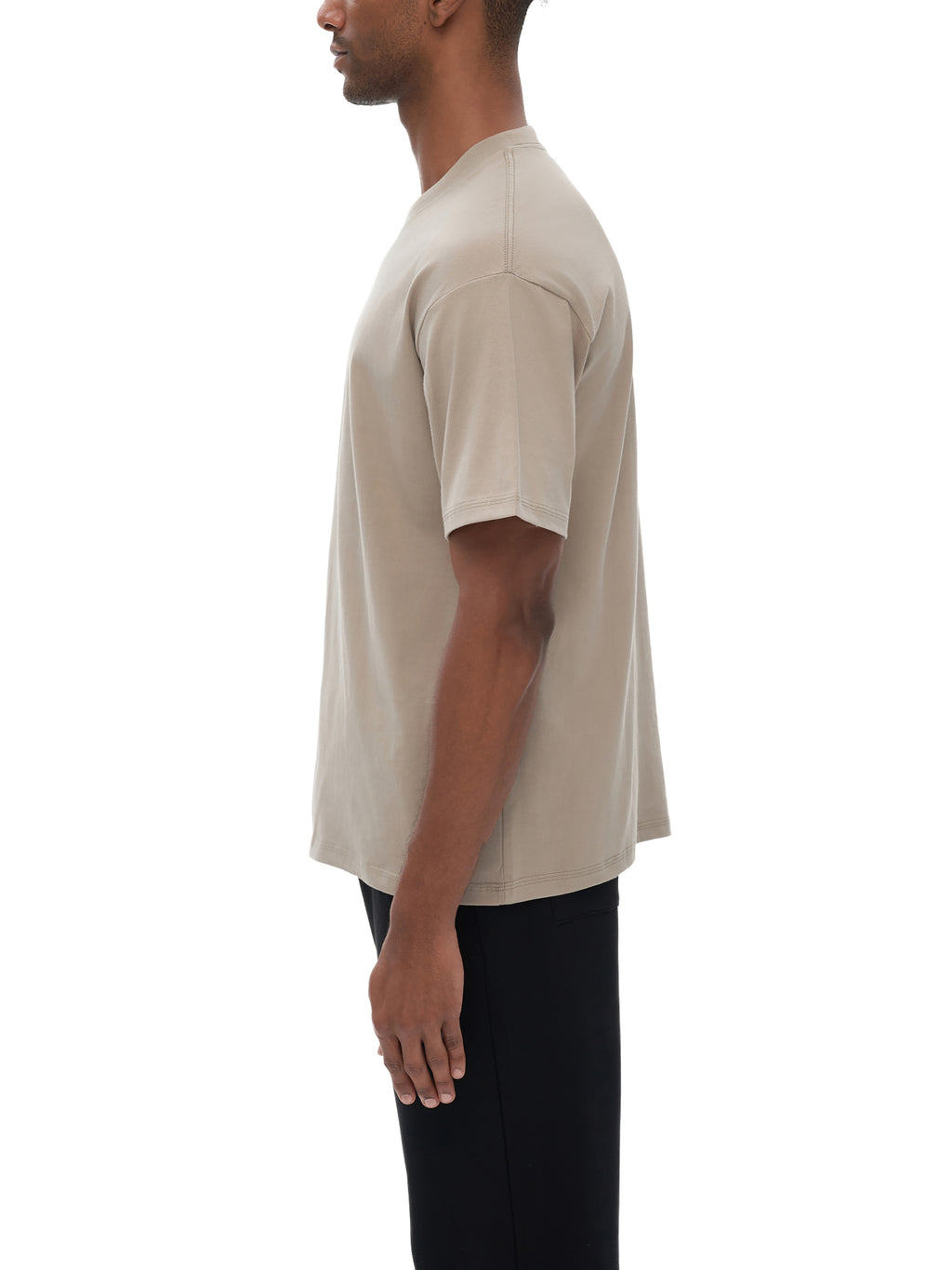 Off Script Drop Shoulder Cotton T-Shirt - Silver Birch male model side view