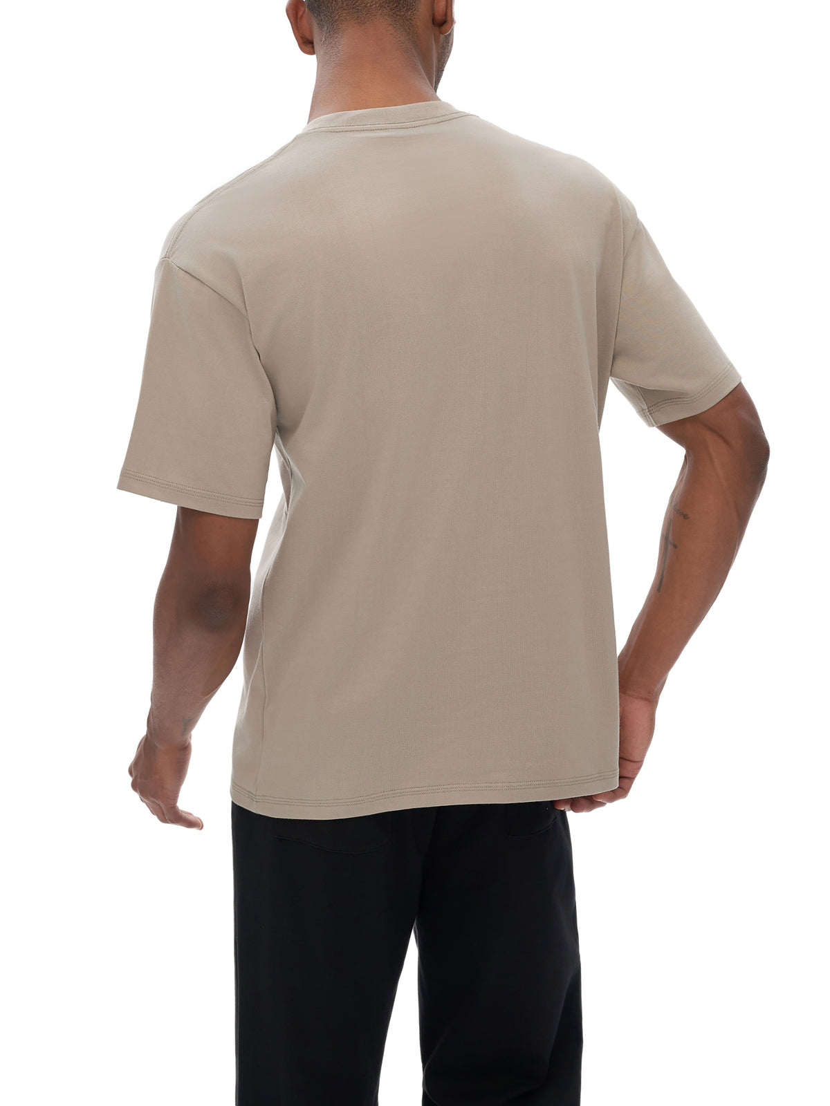 Off Script Drop Shoulder Cotton T-Shirt - Silver Birch male model back view