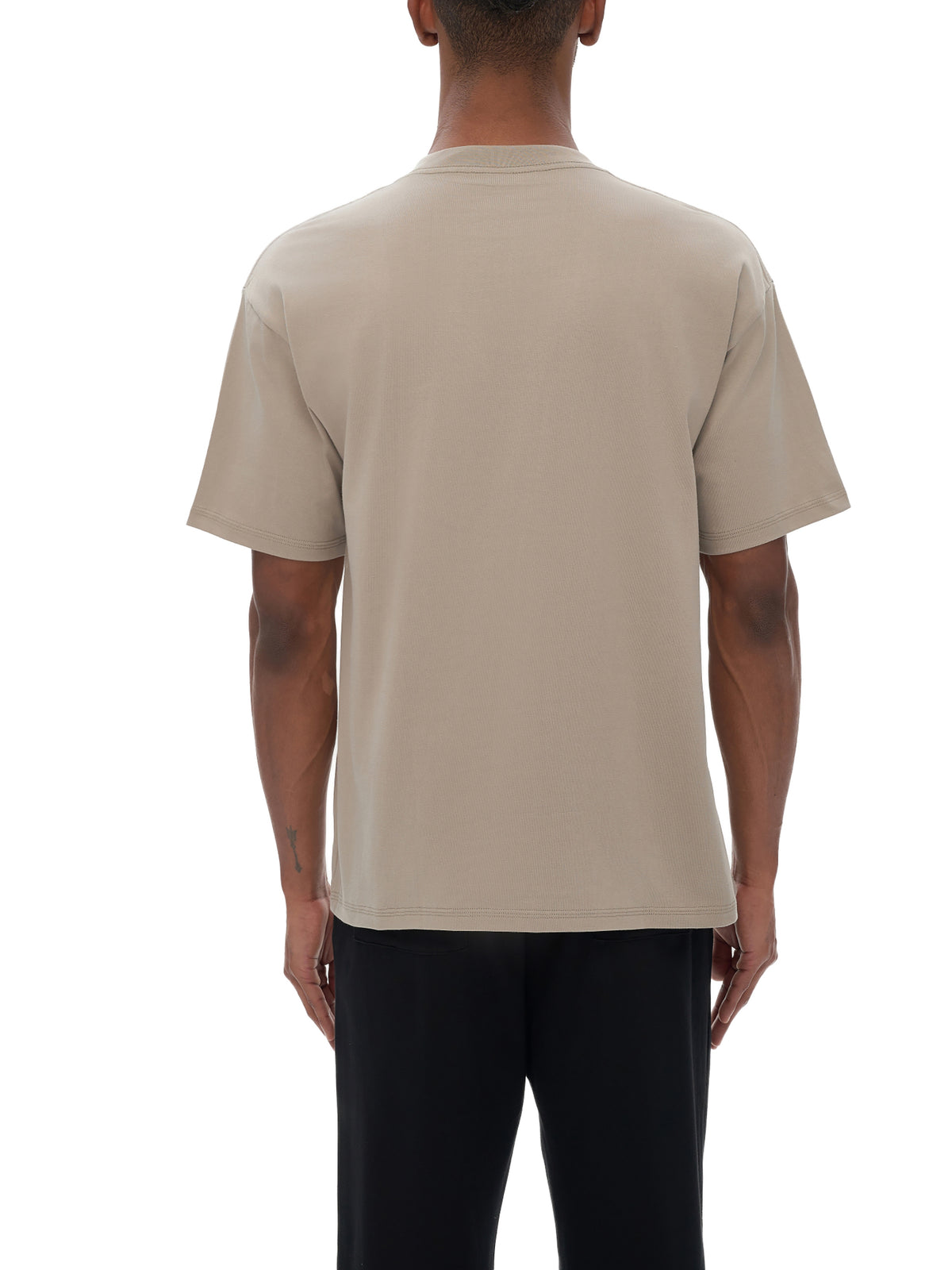 Off Script Drop Shoulder Cotton T-Shirt - Silver Birch male model alternate back view