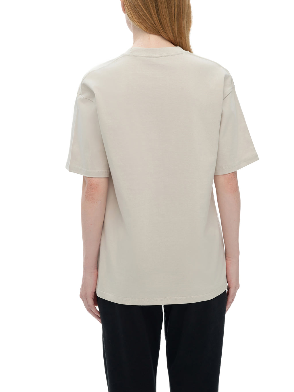 Off Script Drop Shoulder Cotton T-Shirt - Silver Birch female model back view
