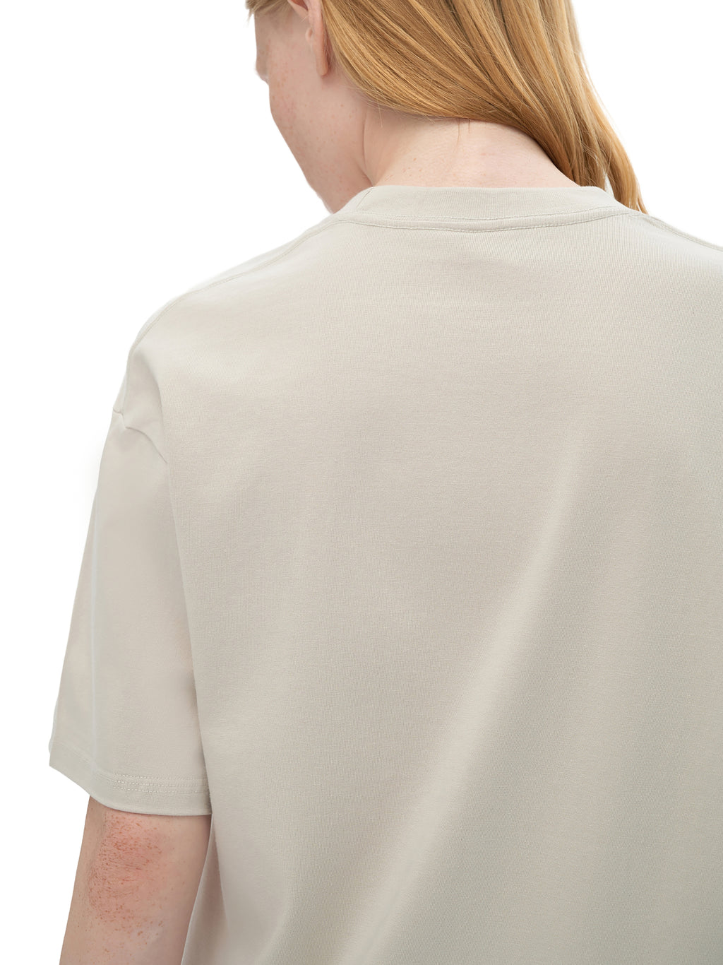 Off Script Drop Shoulder Cotton T-Shirt - Silver Birch female model upper back detail