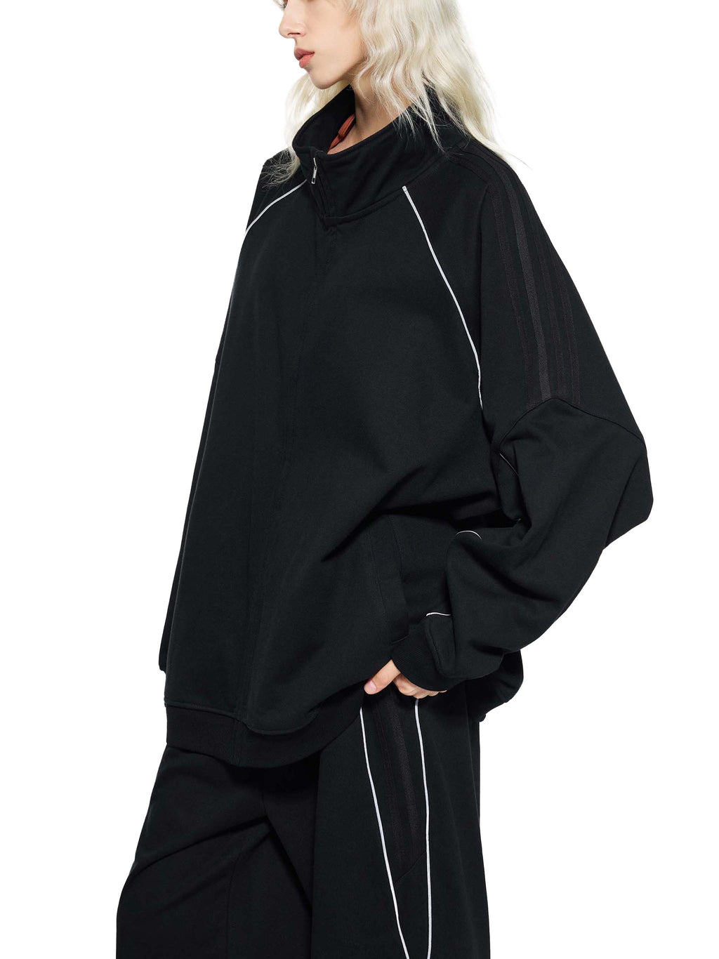Reflective Striped Raglan Sleeve Jacket
