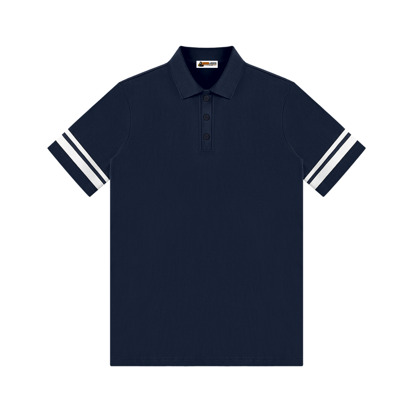 Women’s Striped Colour Block Polo Dress — Navy Blue front