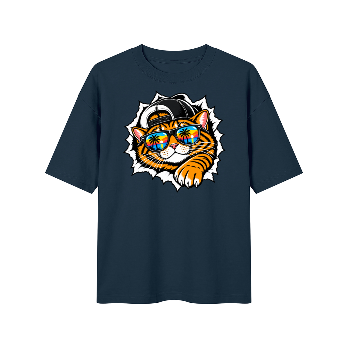 Cool Cat Sunset Sunglasses Unisex Drop Shoulder T-Shirt