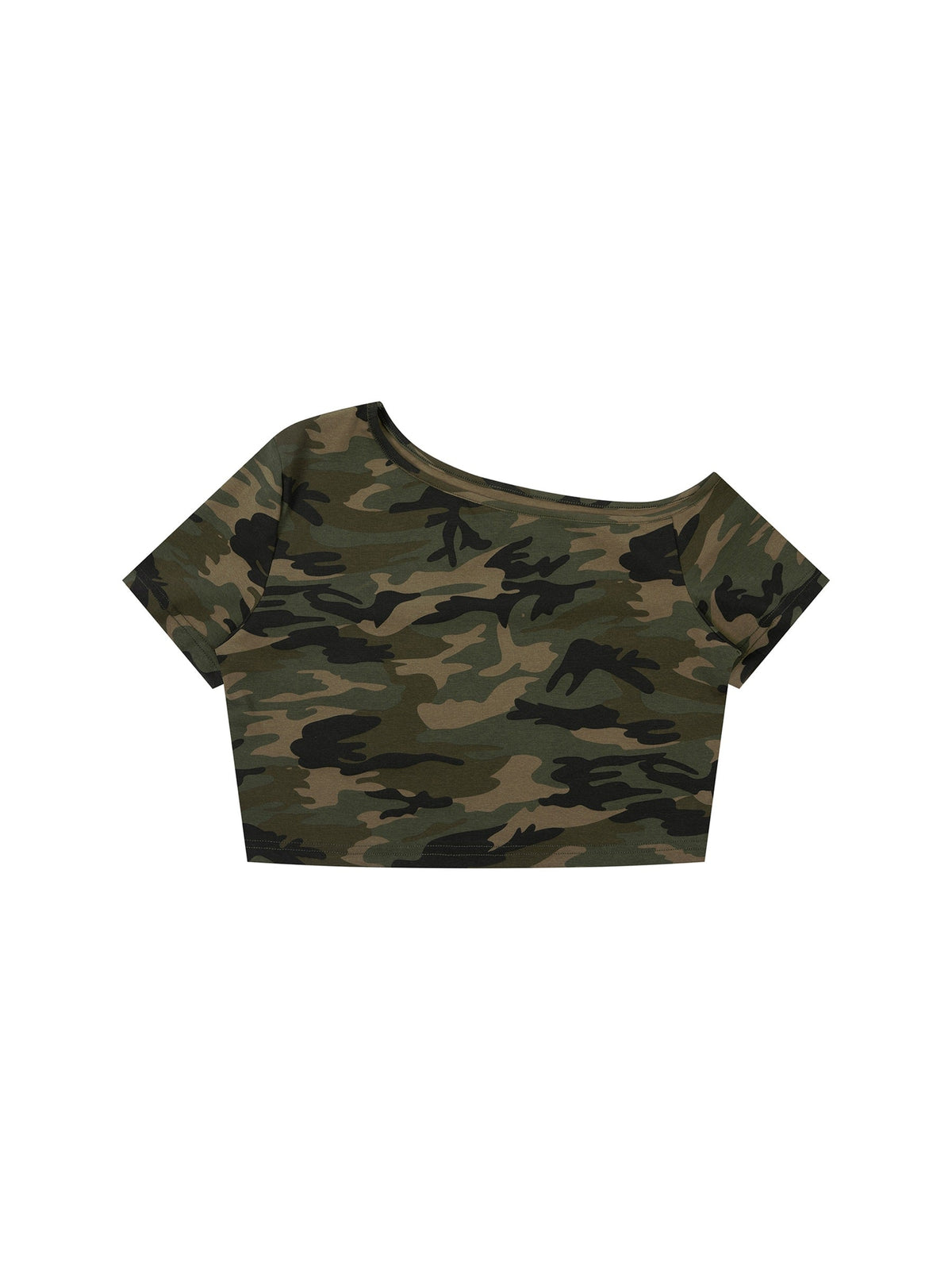 Women's Camo Off-Shoulder Crop T-Shirt