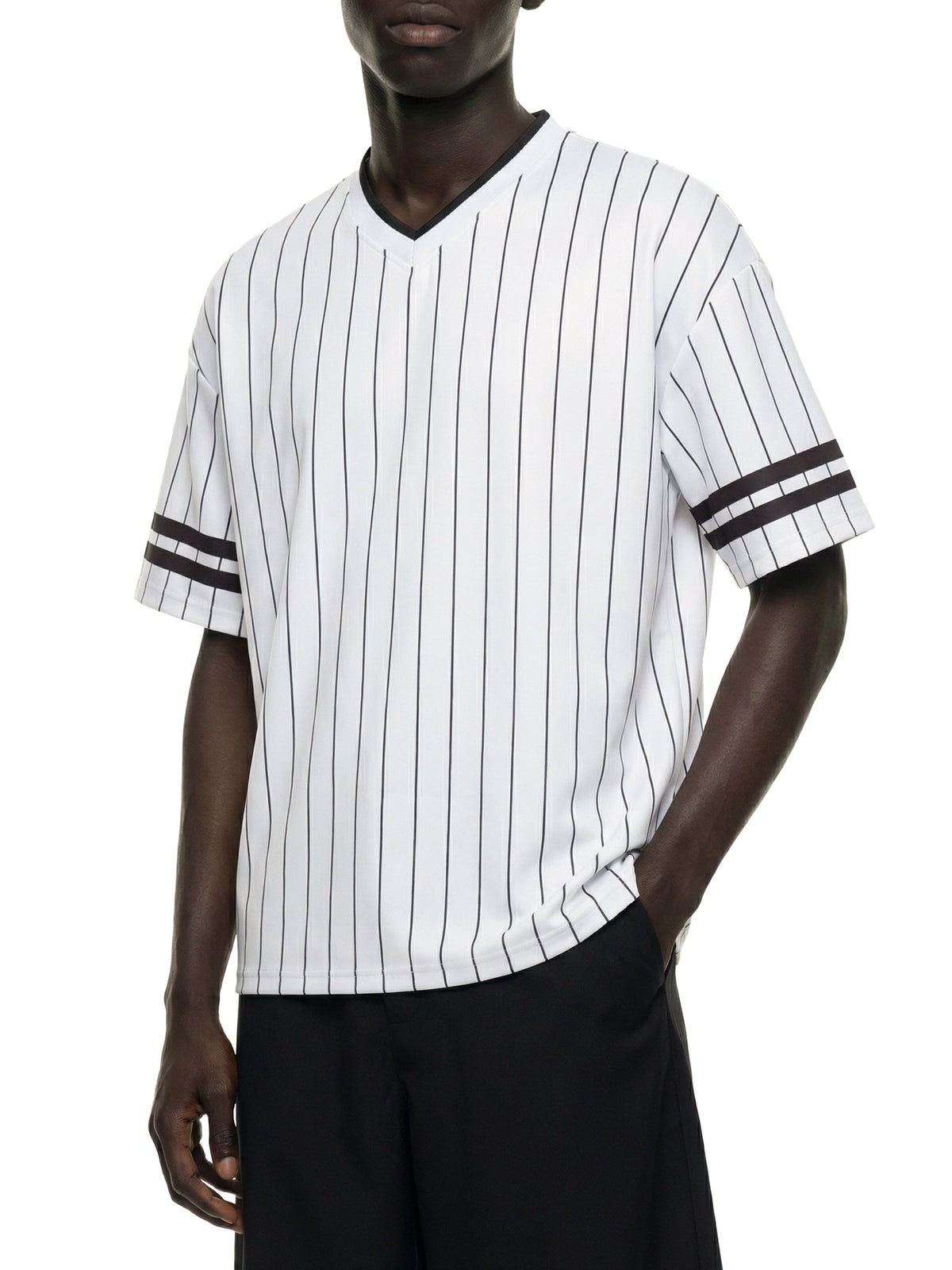 Unisex Striped Loose V-Neck T-Shirt