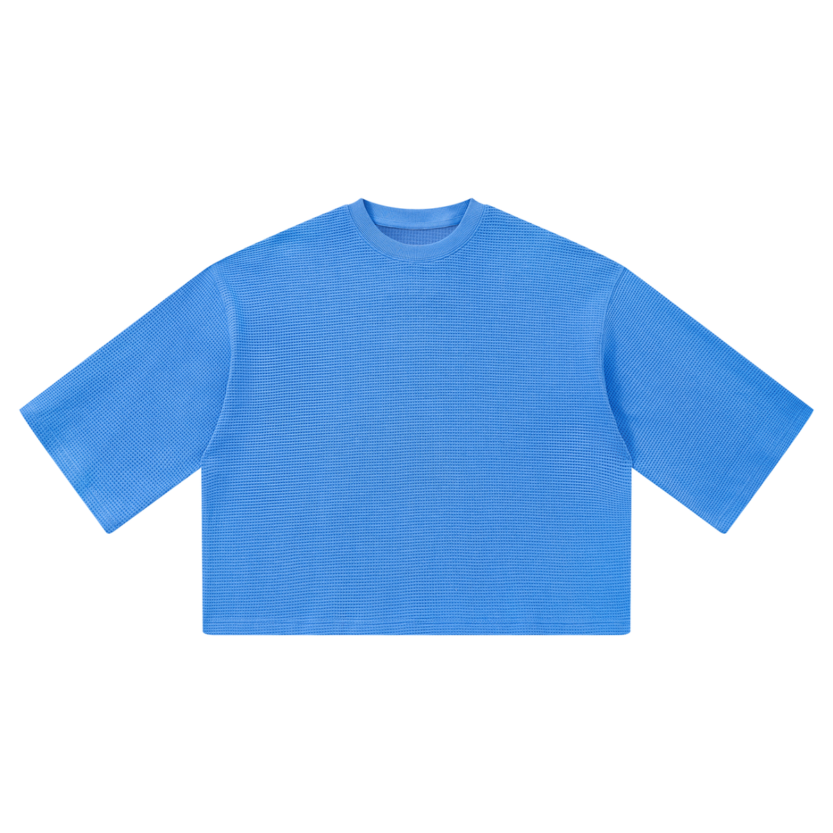 Off Script Waffle Boxy T-Shirt - Colourful Blue front view