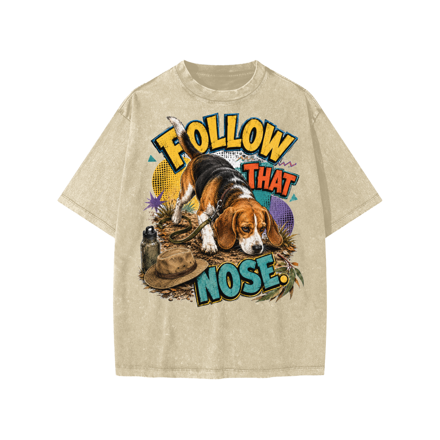 Follow That Nose snow-washed kids’ T-shirt in khaki