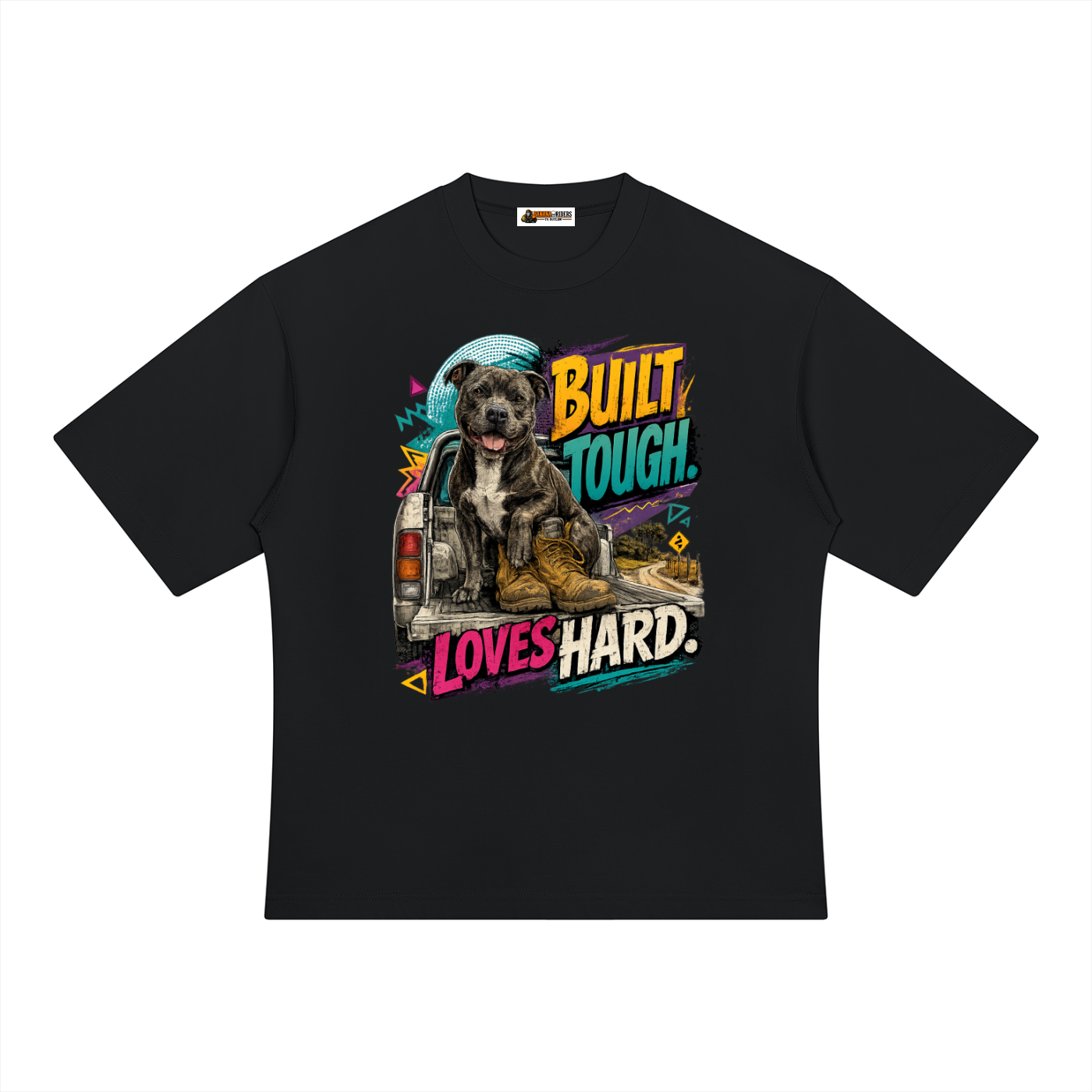 Built Tough Loves Hard heavyweight oversized T-shirt in Black — front view