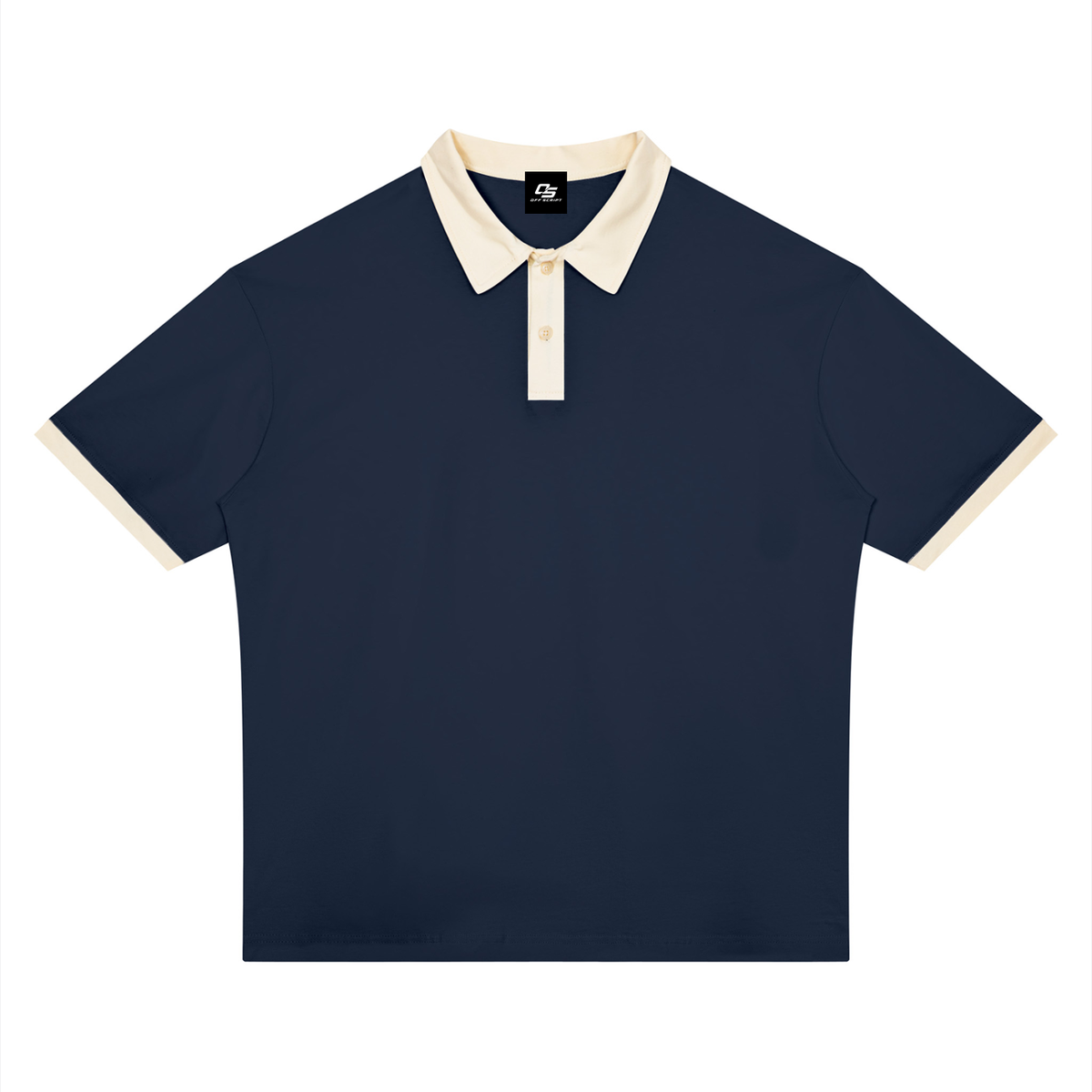 Navy Blue with Apricot Unisex Color Block Polo Shirt front product view