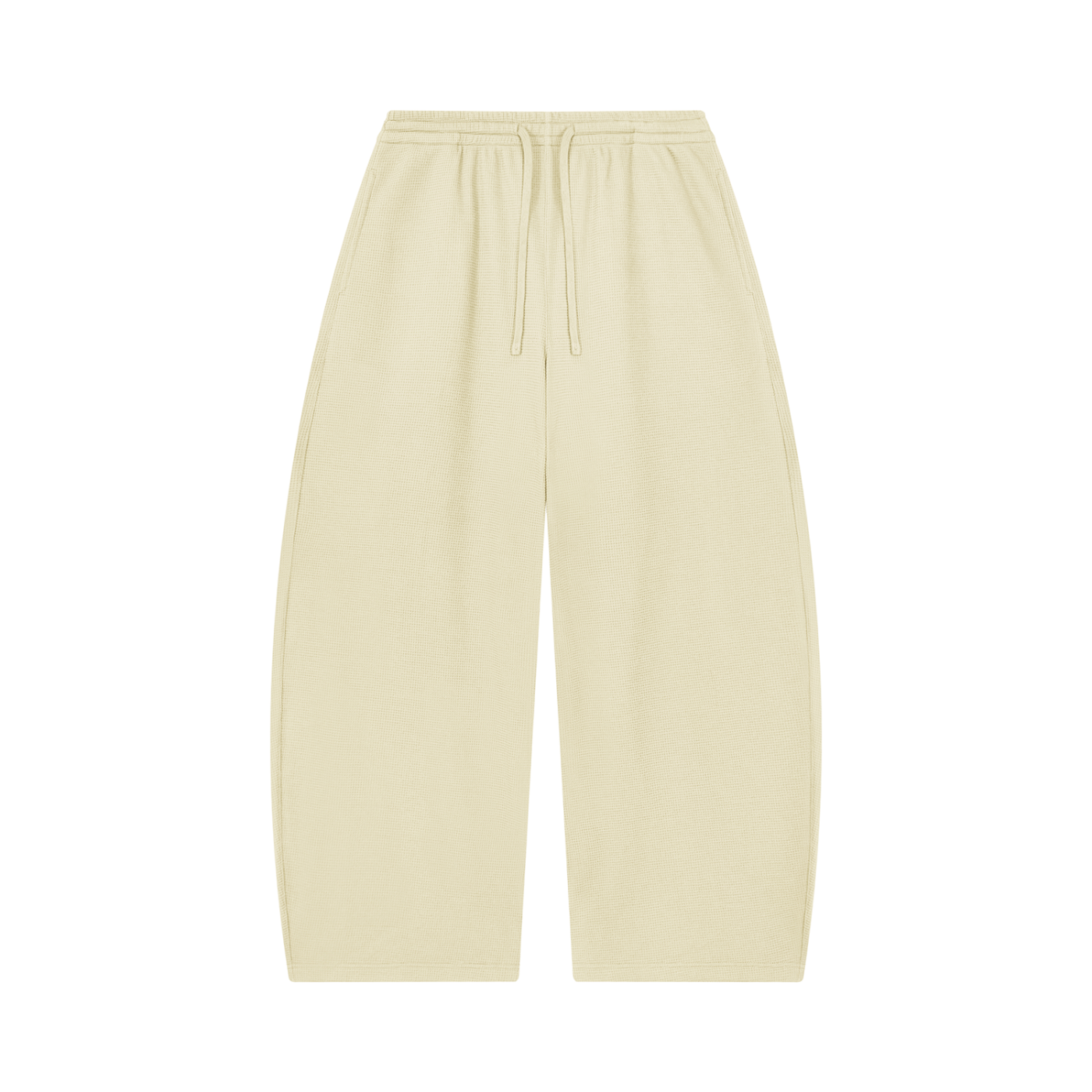 Unisex Waffle Barrel Leg Pants in Apricot — front view