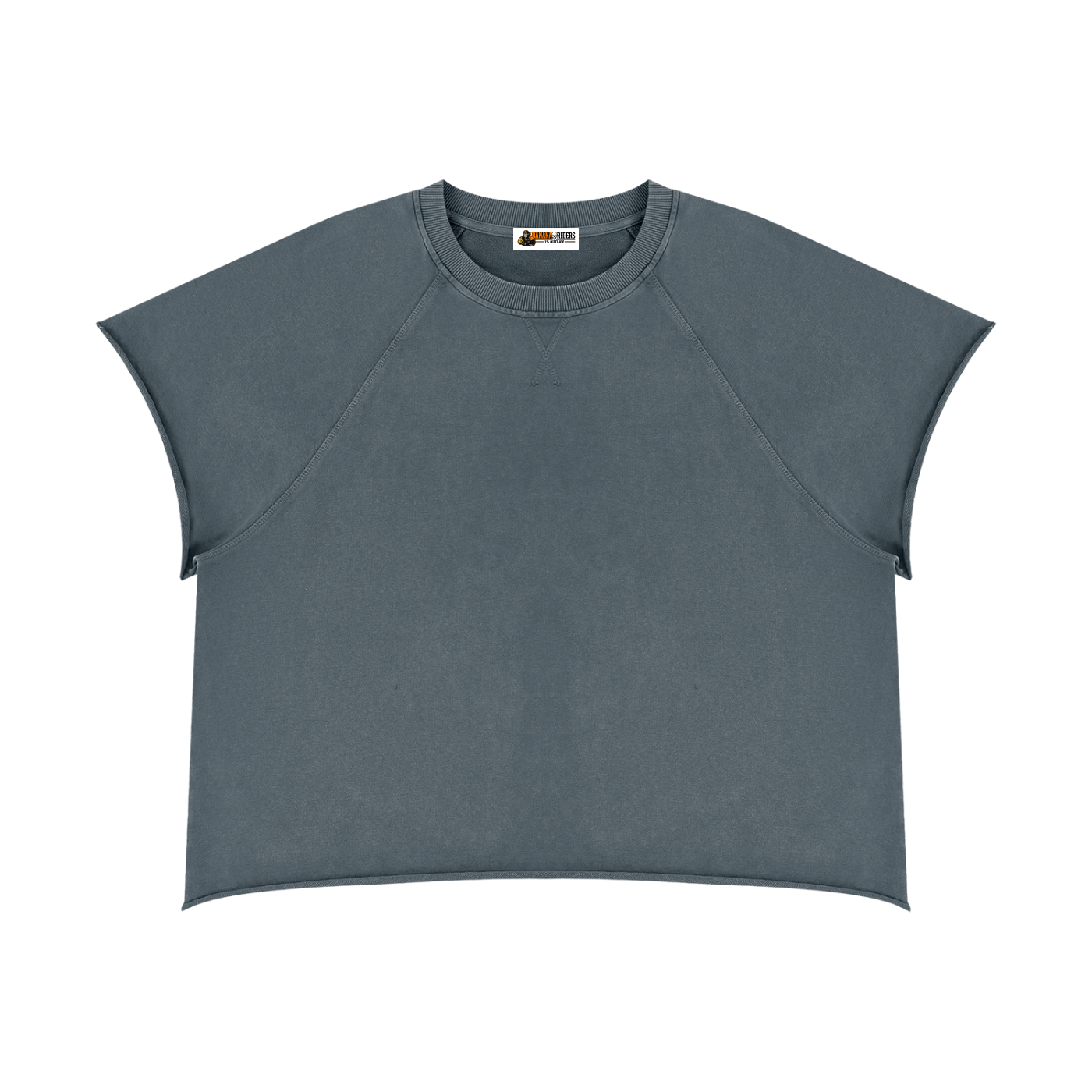 Vintage-Wash Raw-Edge Boxy T-Shirt in Grey Blue — front view
