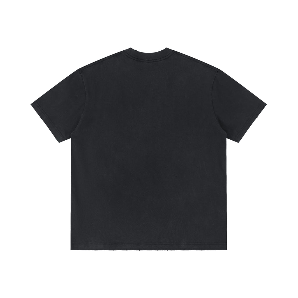 Off Script Gothic Skull Front-Print Vintage Wash Distressed T-Shirt