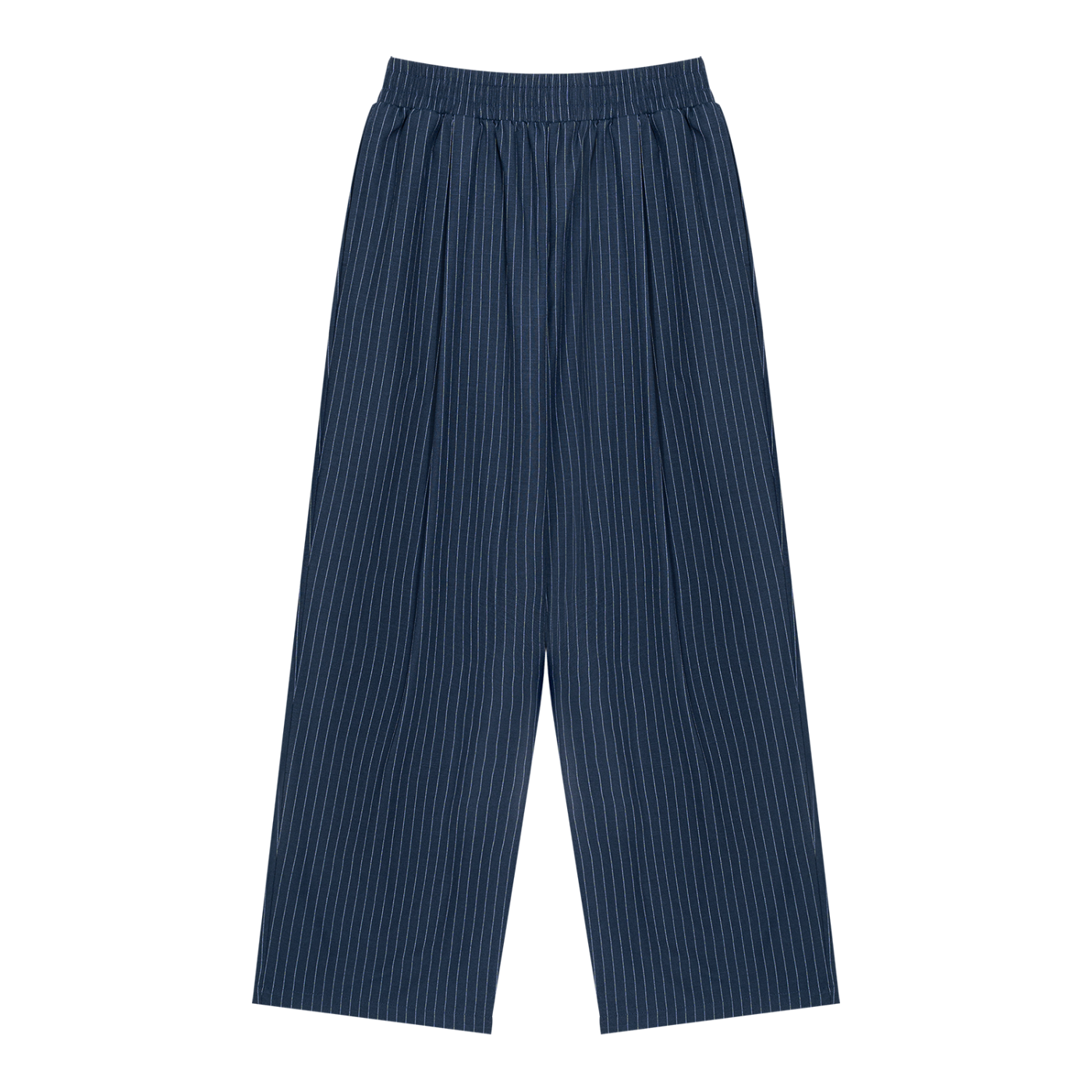 Unisex Striped Pleated Pants in Navy Blue — front view