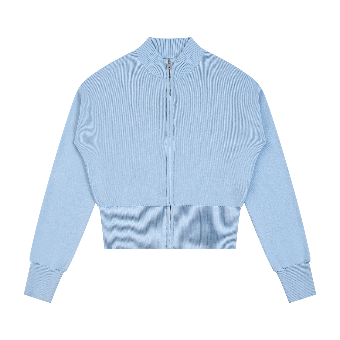 Women’s mock-neck zip-up cardigan in blue