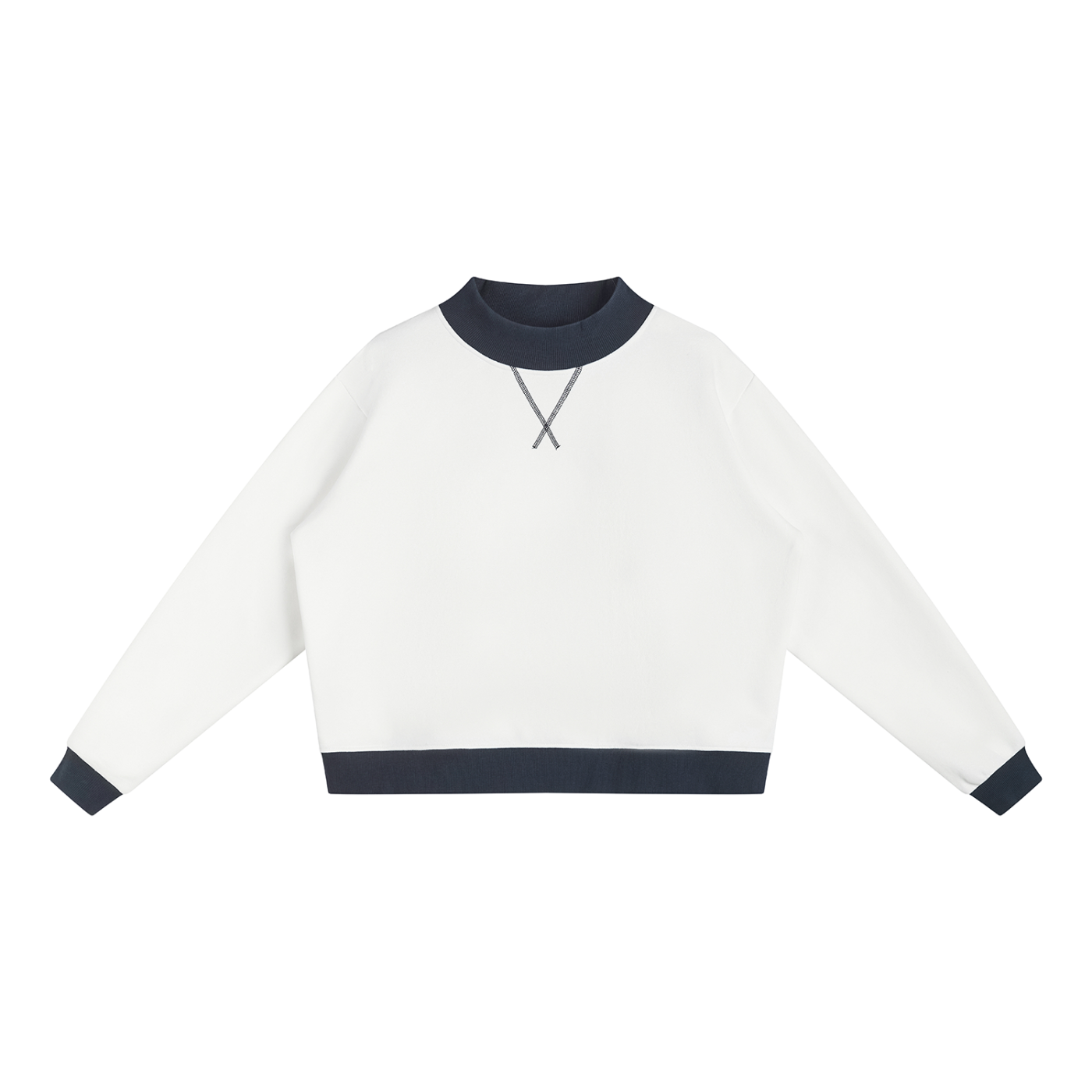Women’s mock neck colour-block sweatshirt in white with black, front view