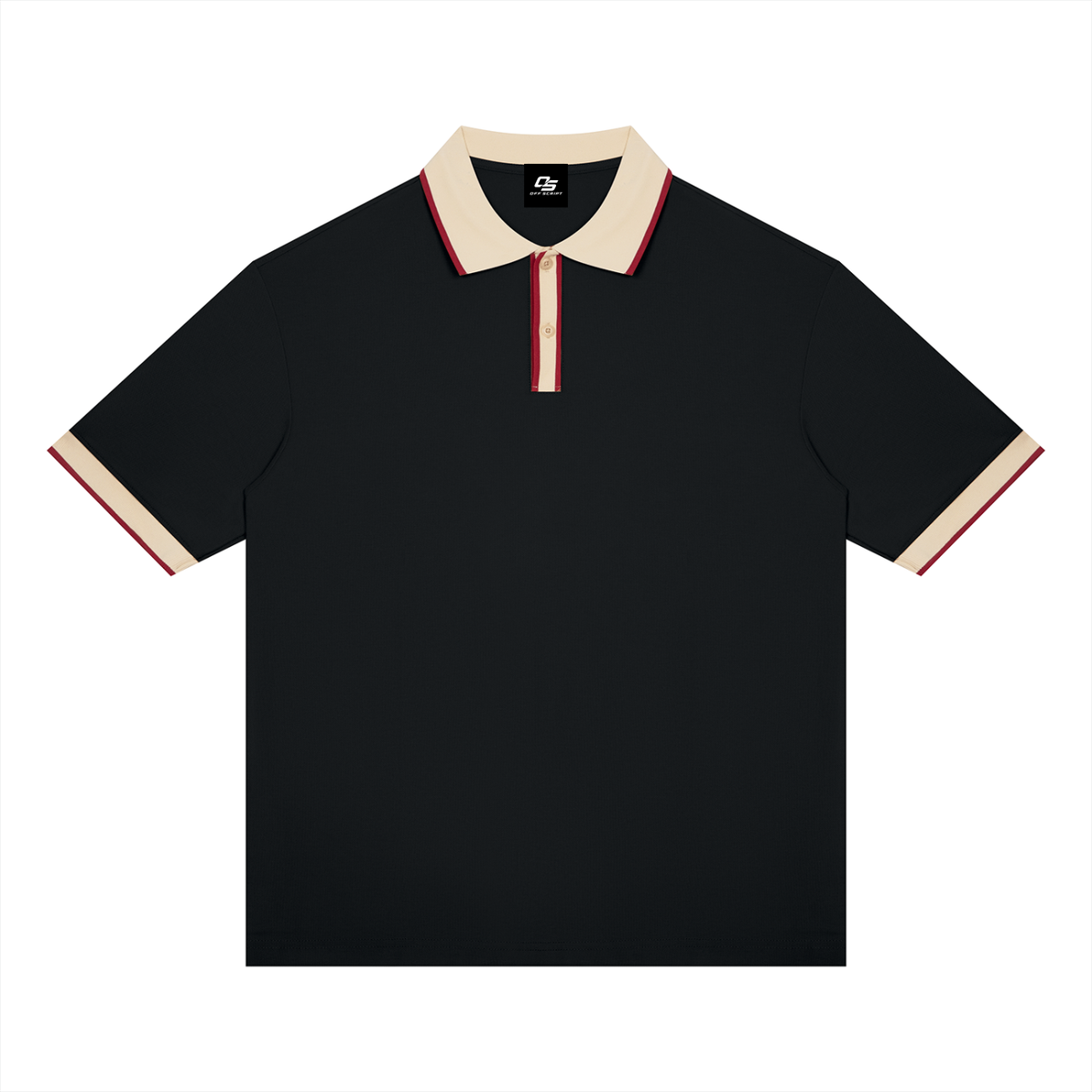 Black with Apricot Unisex Color Block Polo Shirt front product view