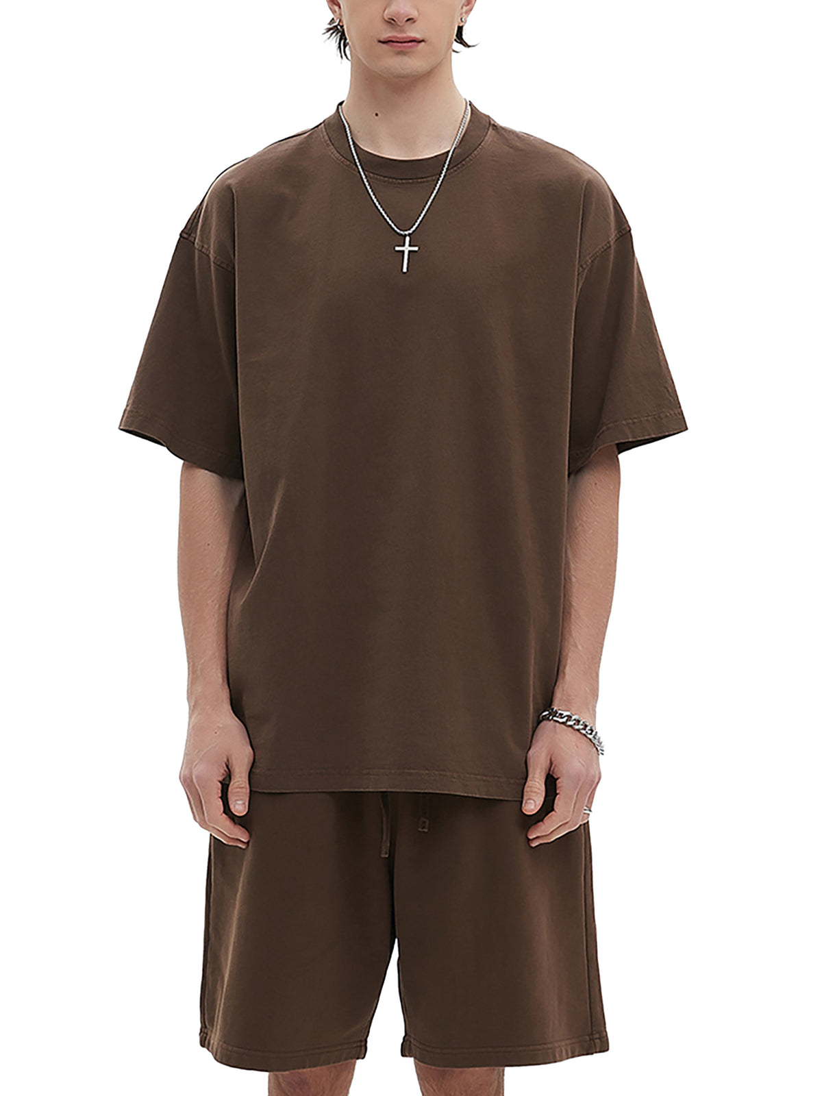 Camel Enzyme Washed T-Shirt on male model front view