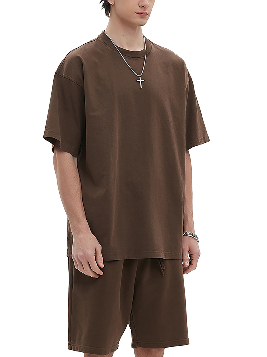 Camel Enzyme Washed T-Shirt on male model side view