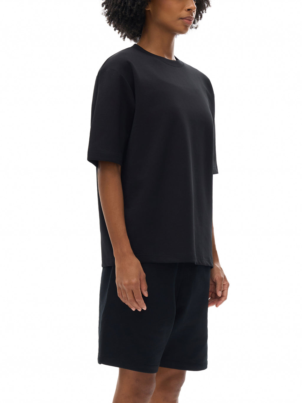 Black Essential Cooling Performance T-Shirt on model side view