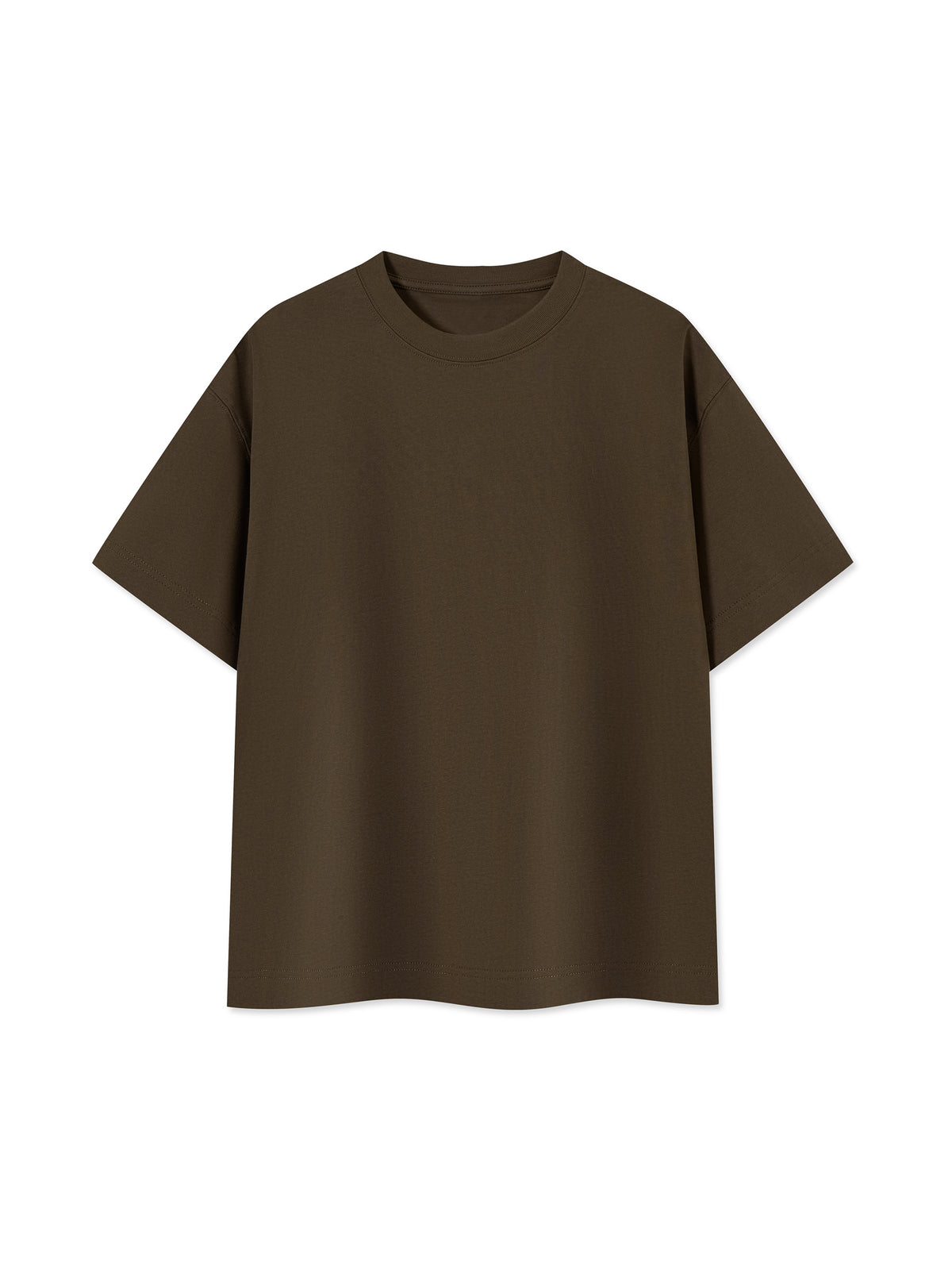 Off Script Essential Cotton Boxy T-Shirt - Coffee front view