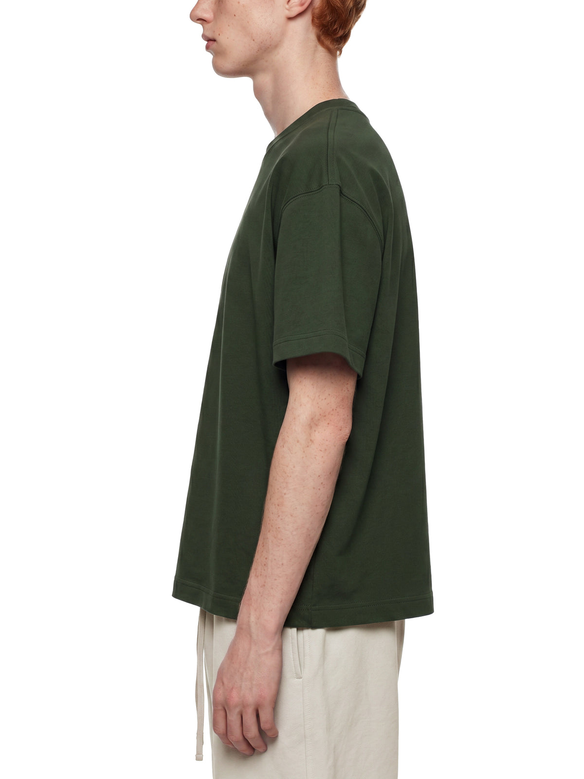 Off Script Essential Cotton Boxy T-Shirt - Dark Green model side view