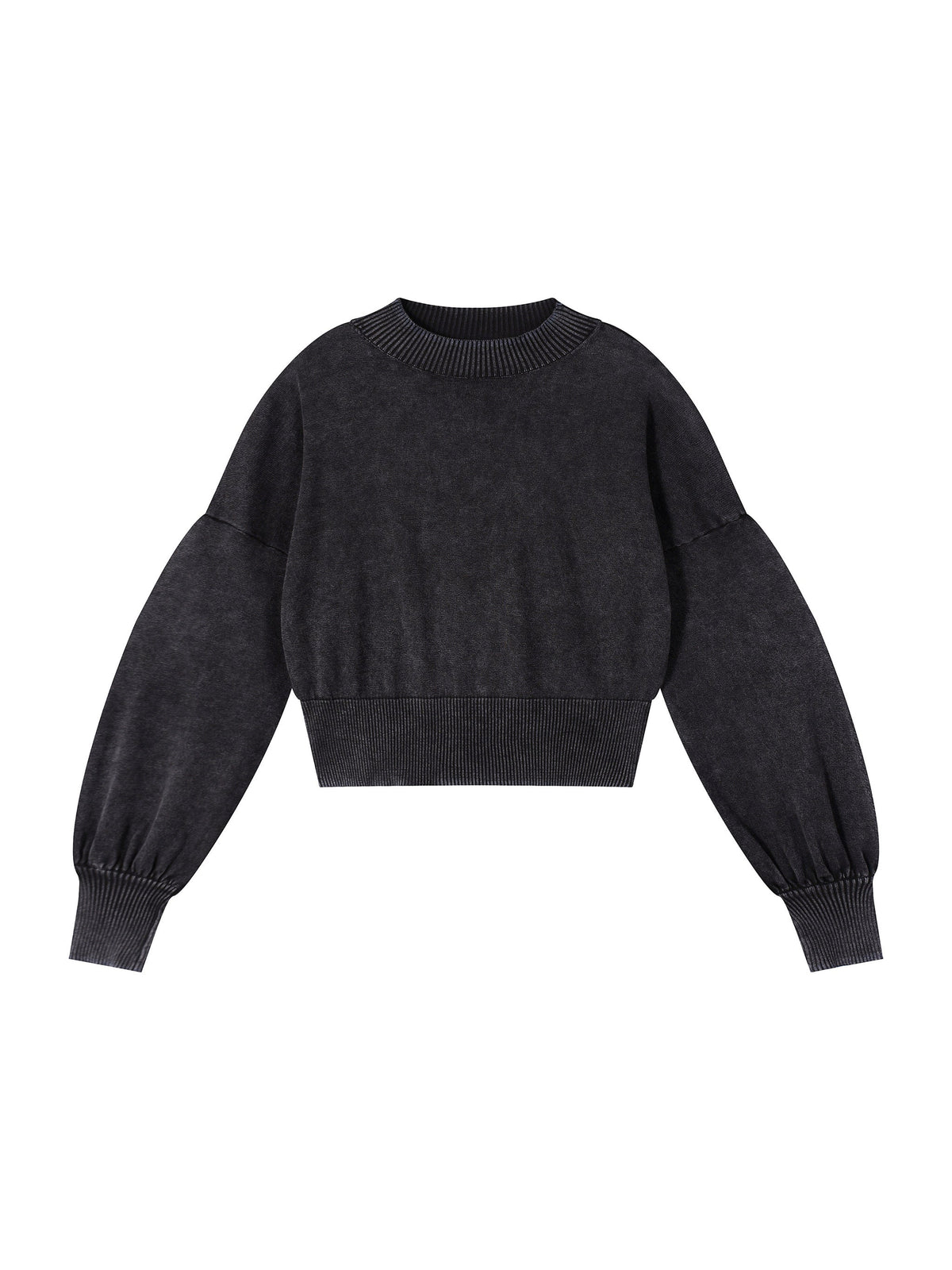 Mineral Wash Balloon Sleeve Cropped Sweater