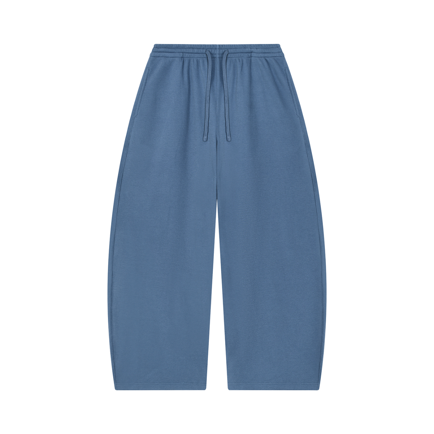 Unisex Waffle Barrel Leg Pants in Jeans Blue — front view