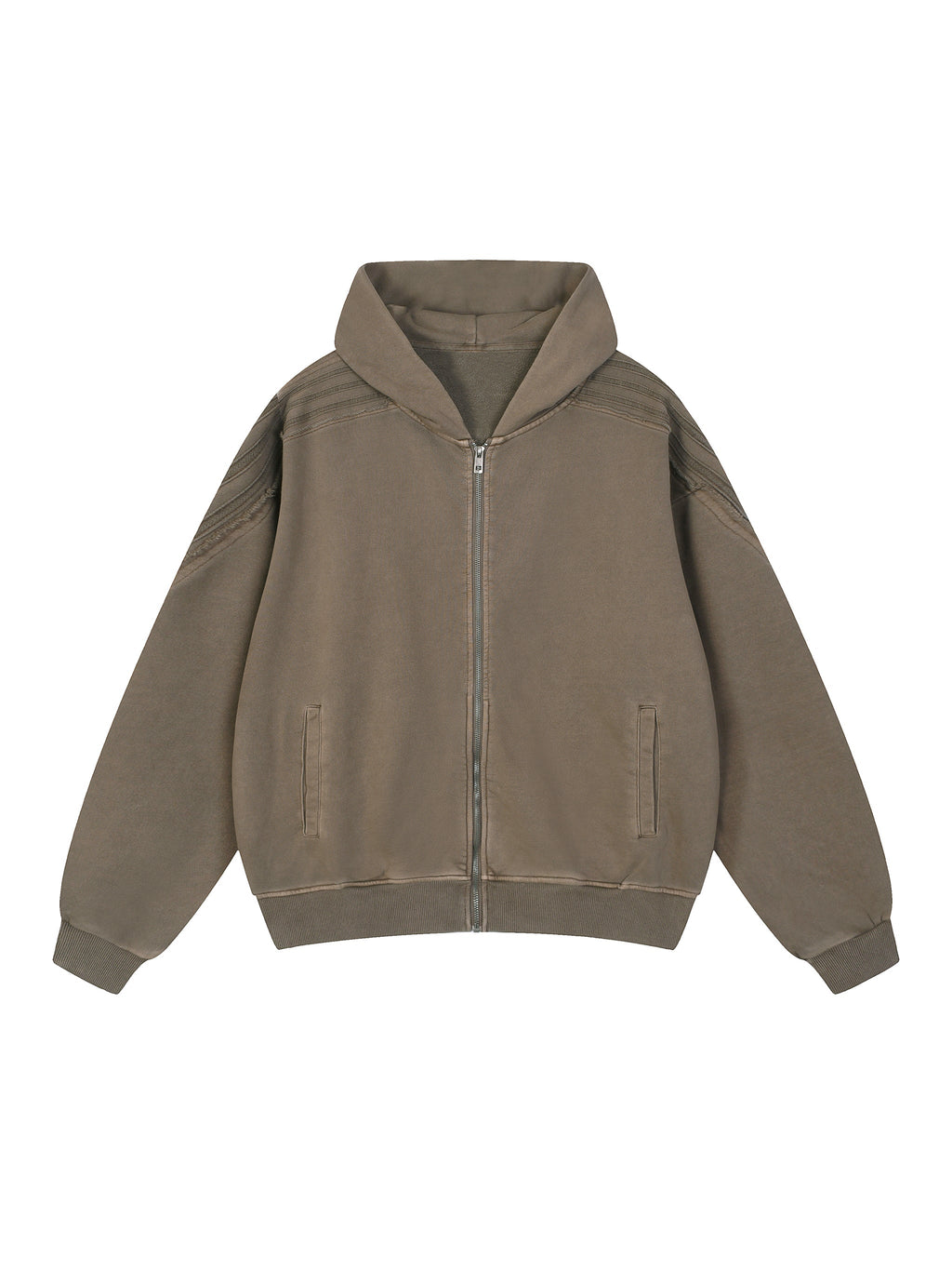 Snow Washed Tape Raw Edge Zip Hoodie