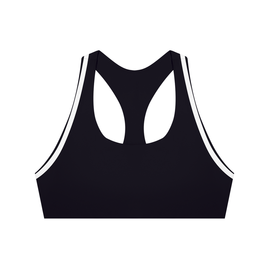 Black with White Women’s Halter Yoga Sports Bra front
